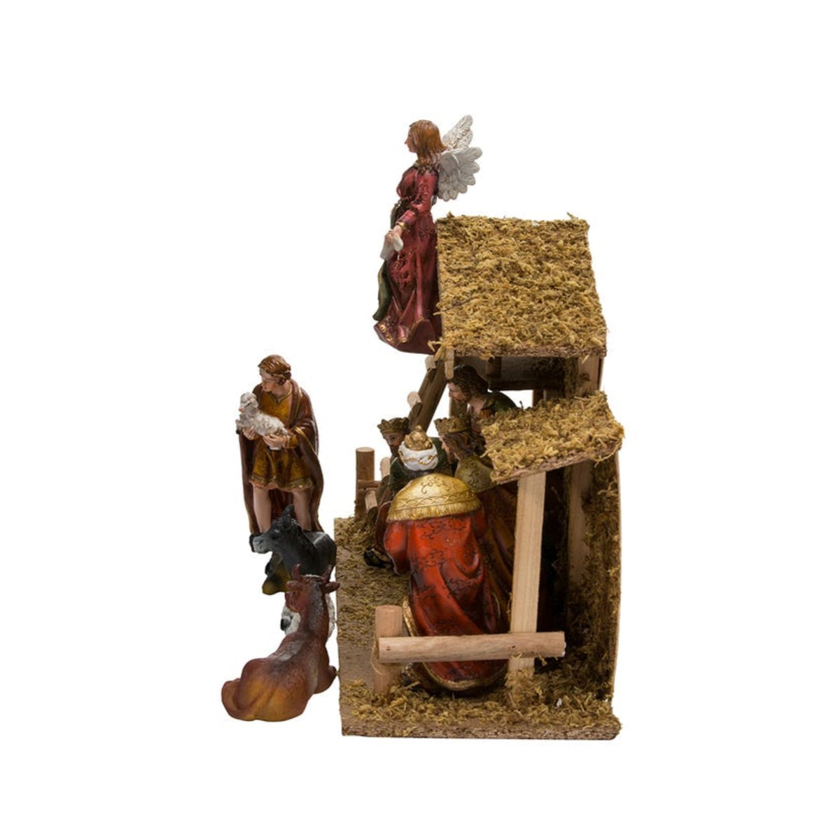 Kurt Adler Christmas Nativity Set with Wooden Stable, 12-Piece Set