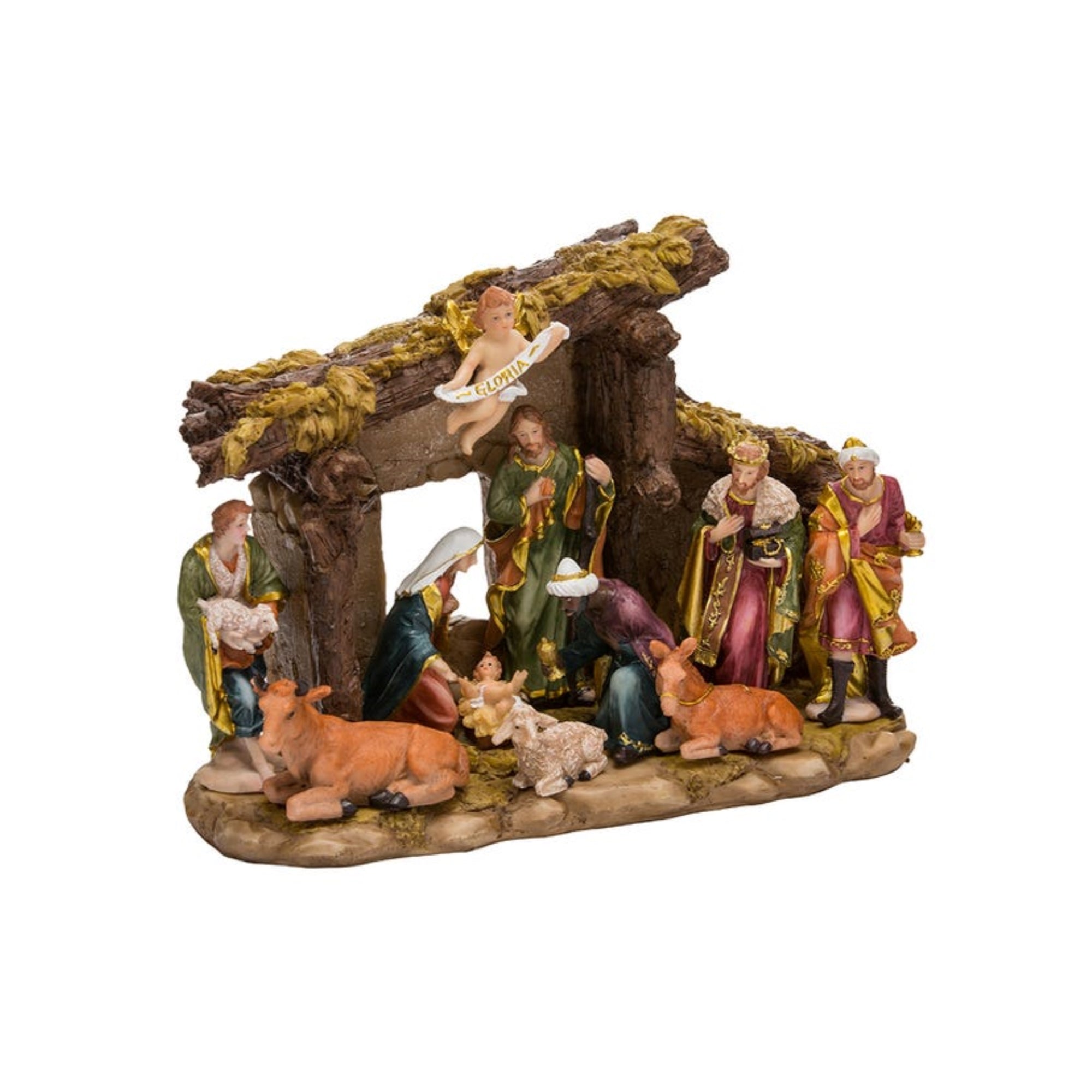 Kurt Adler Resin Christmas Nativity Set with 11 Figures and Stable