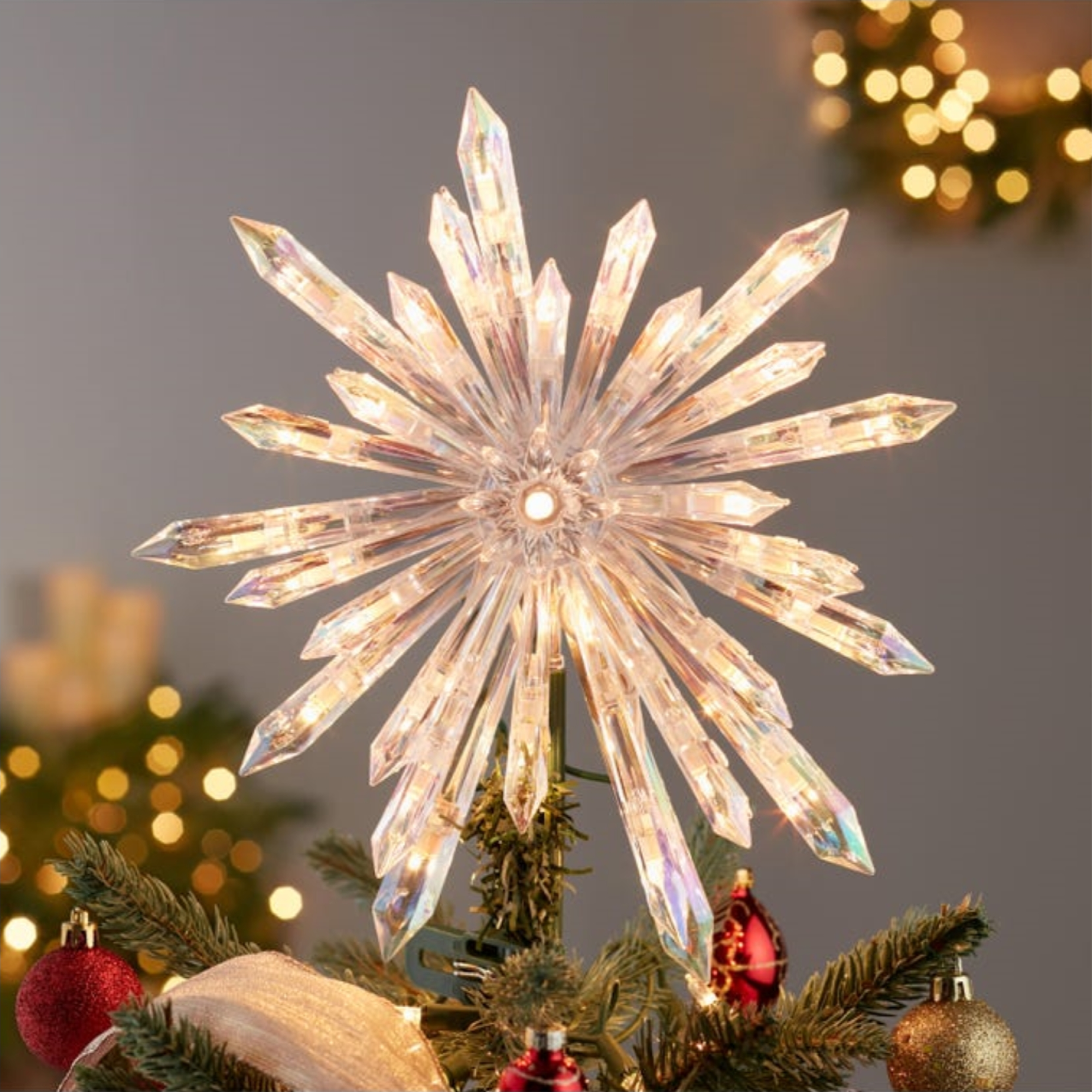 Kurt Adler UL 30-Light Crystal Snowflake Christmas Treetop, 11.25"