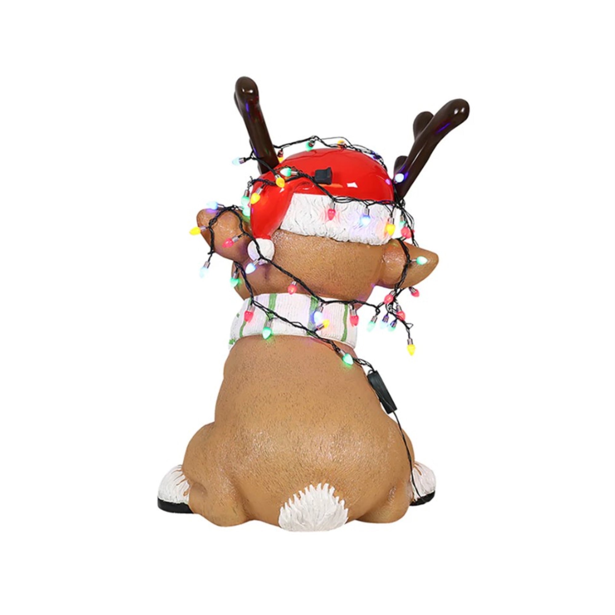 Garden Elements Indoor Fiberglass Christmas Figurine – Baby Deer Playing with Christmas Lights, 28"