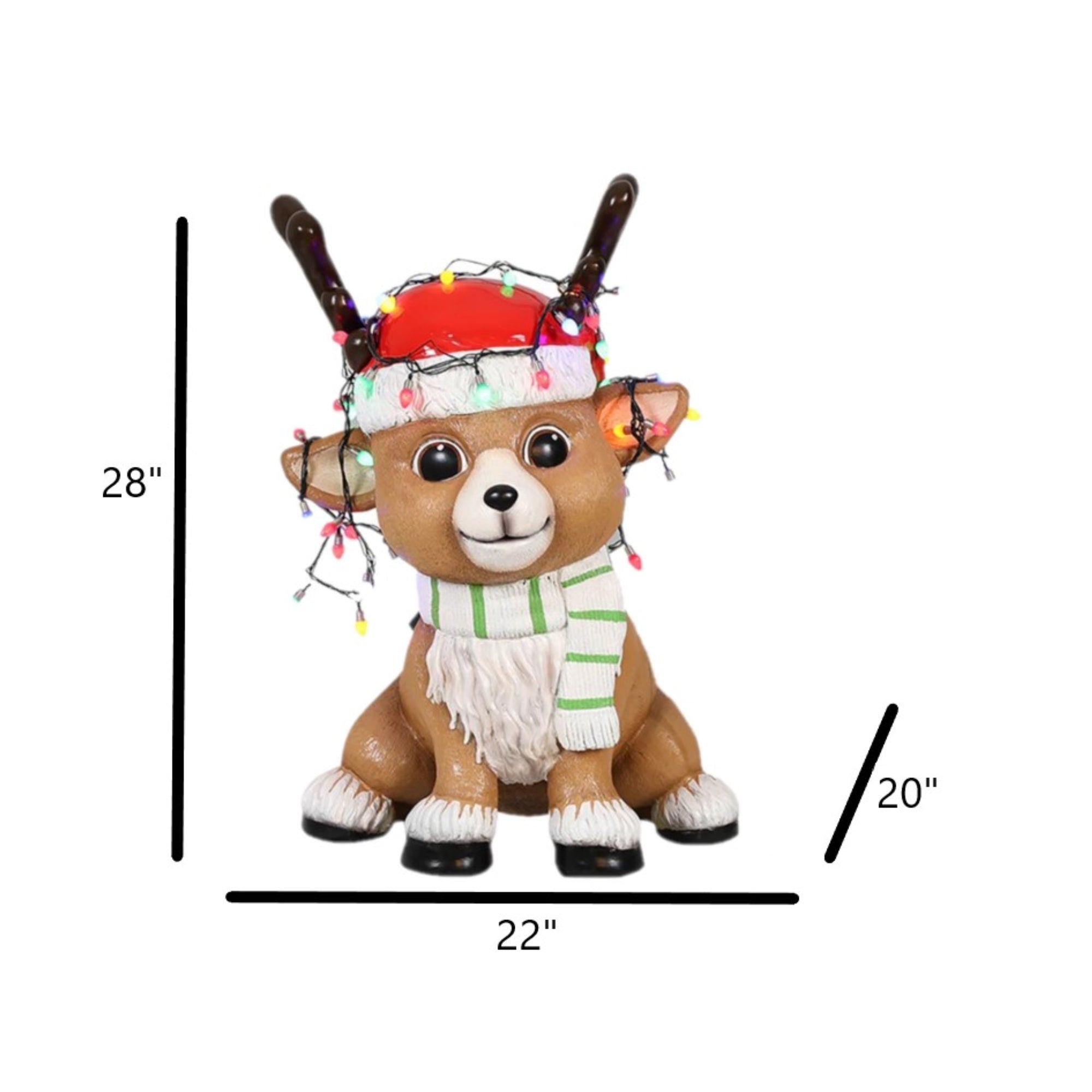 Garden Elements Indoor Fiberglass Christmas Figurine – Baby Deer Playing with Christmas Lights, 28"