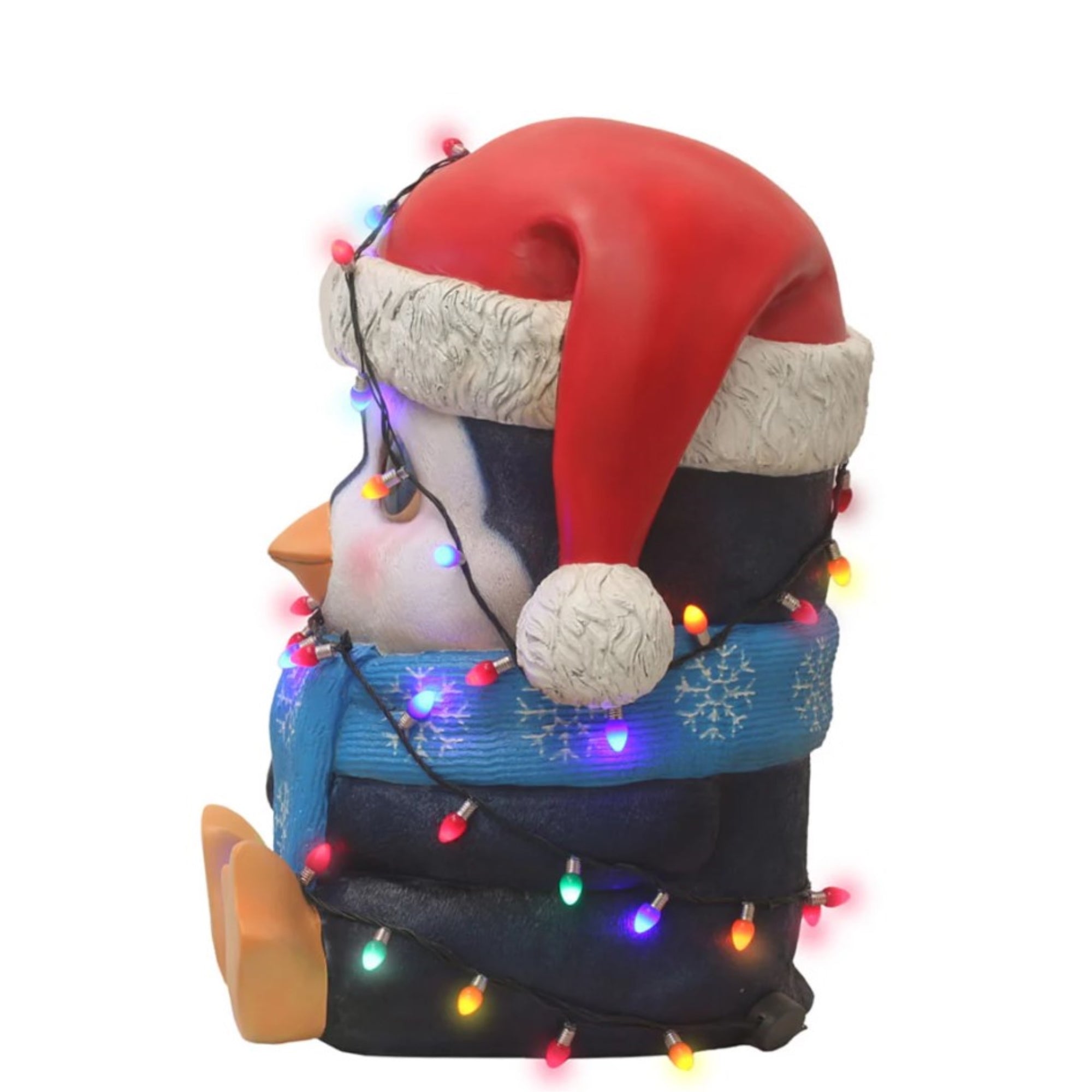 Garden Elements Indoor Fiberglass Christmas Figurine – Baby Penguin Holding Christmas Lights, 24"