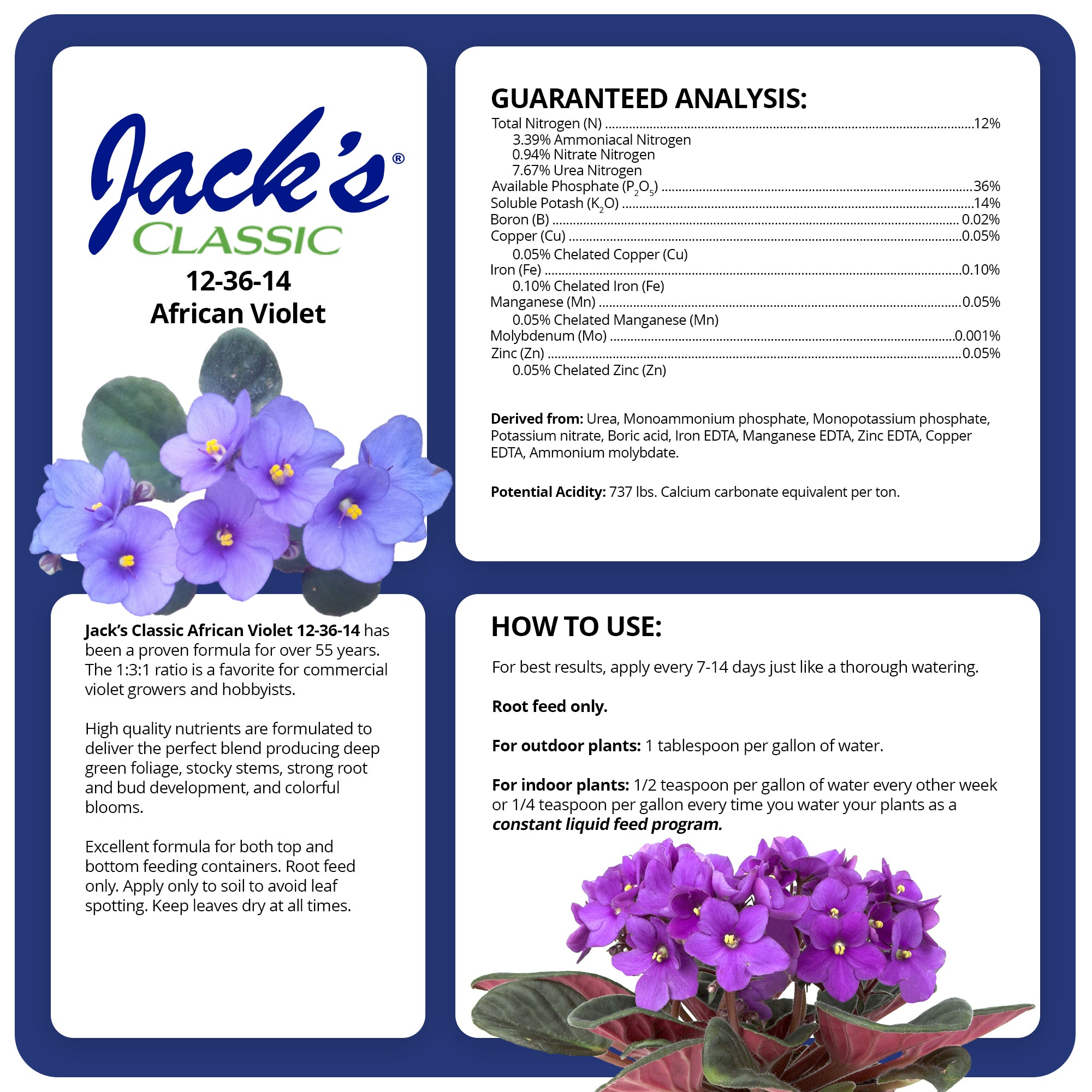 Jack's Classic 12-36-14 African Violet Water Soluble Plant Food, 8 oz