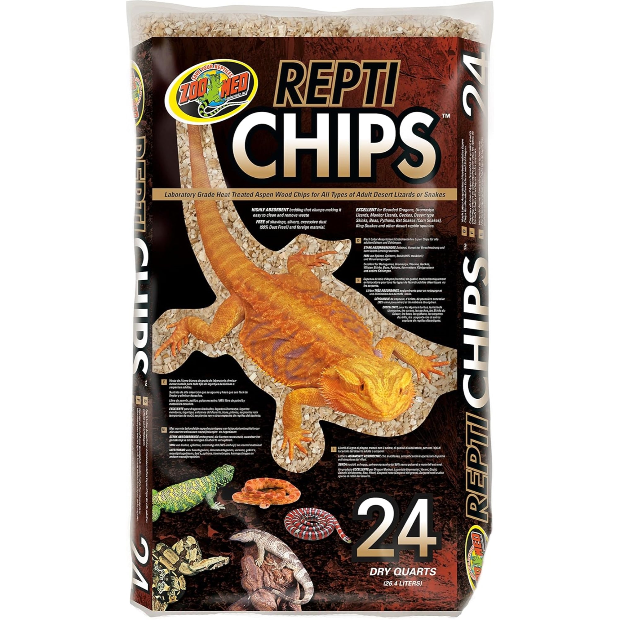 Zoo Med Repti Chips Aspen Wood Substrate Bedding for Desert Reptiles & Snakes, 24qt