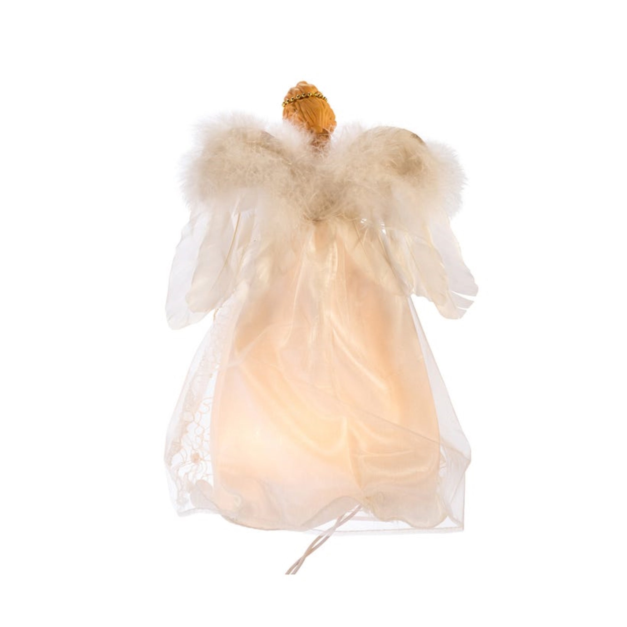 Kurt Adler 10-Light Angel Christmas Tree Topper, Ivory and Gold, 12"