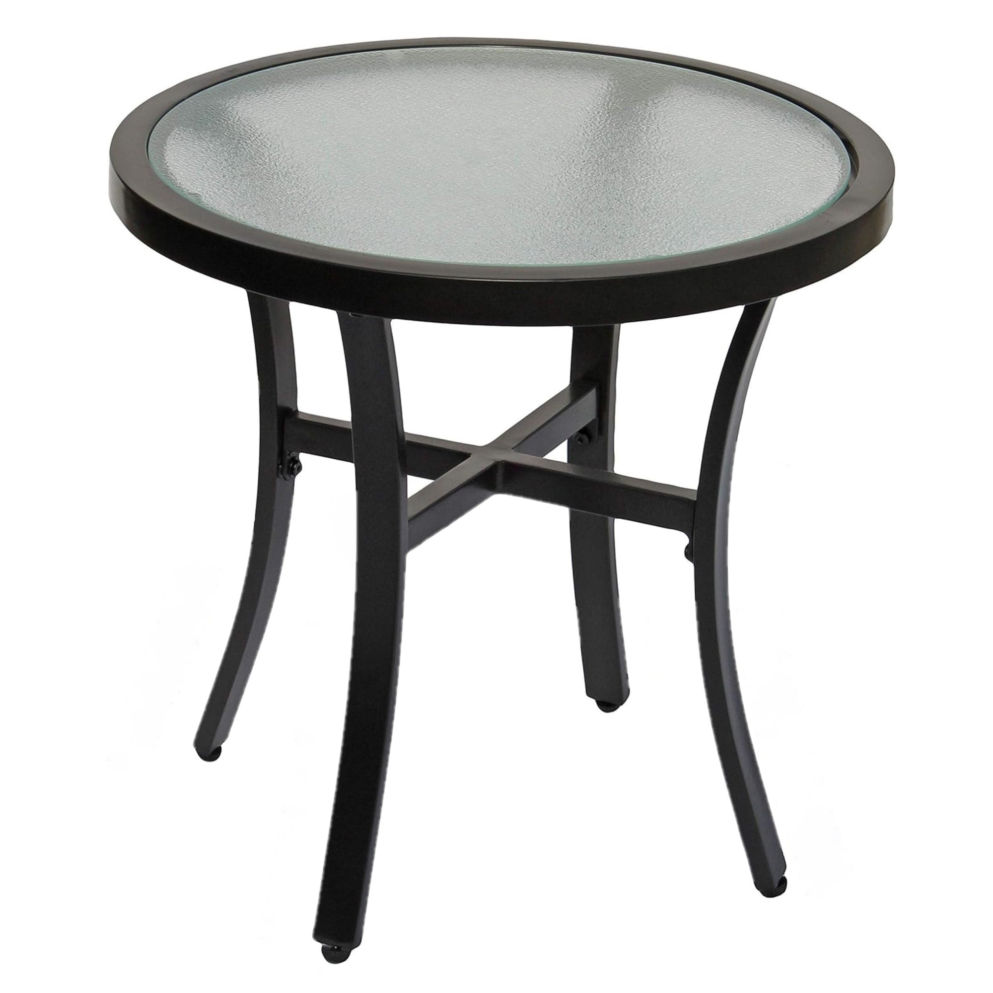 Garden Elements Round Outdoor Patio Accent Table, Aluminum Frame with Tempered Glass Top, Mocha, 20"