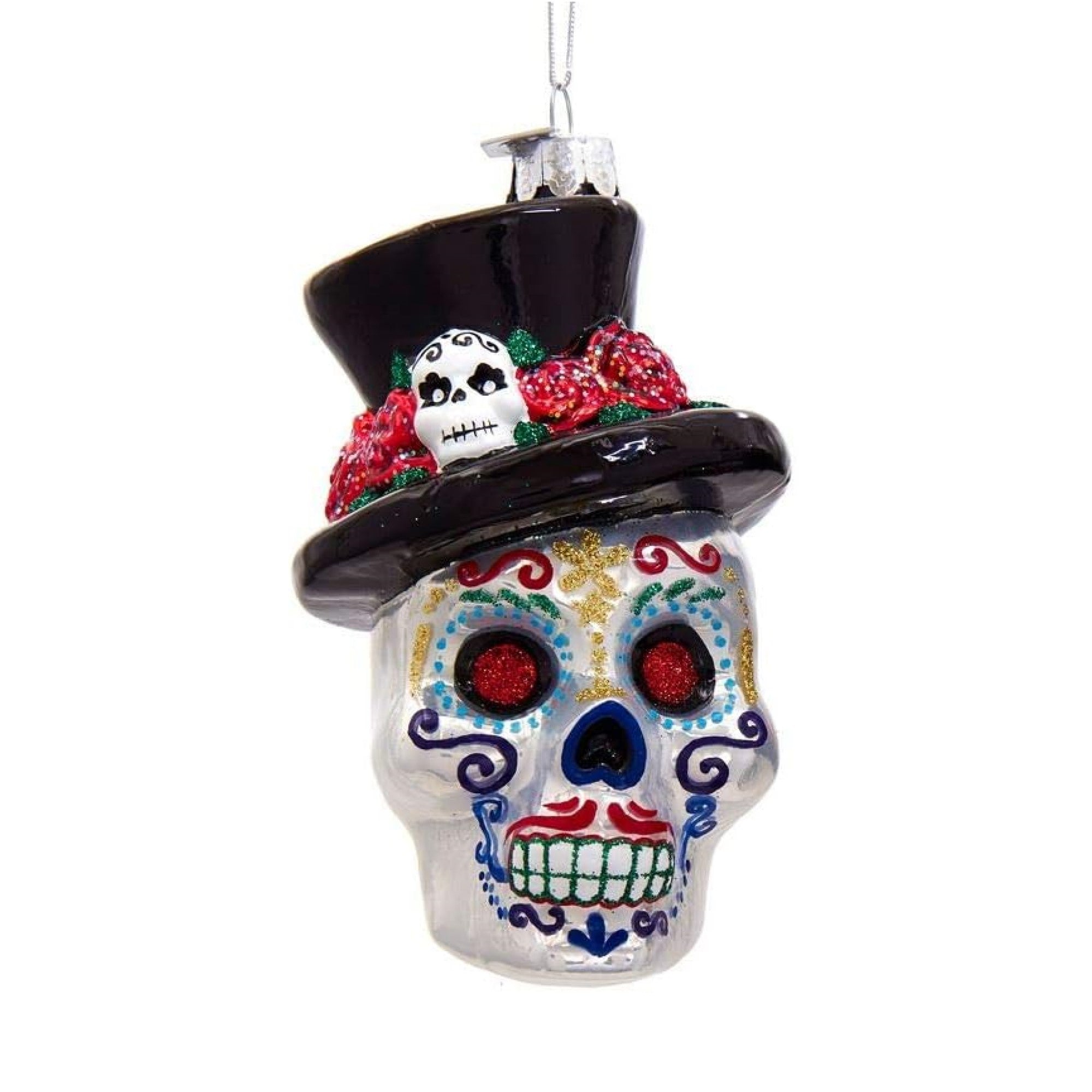 Kurt Adler Noble Gems Glass Ornaments for Christmas Tree, Skeleton Heads, Assorted (Pack of 2)