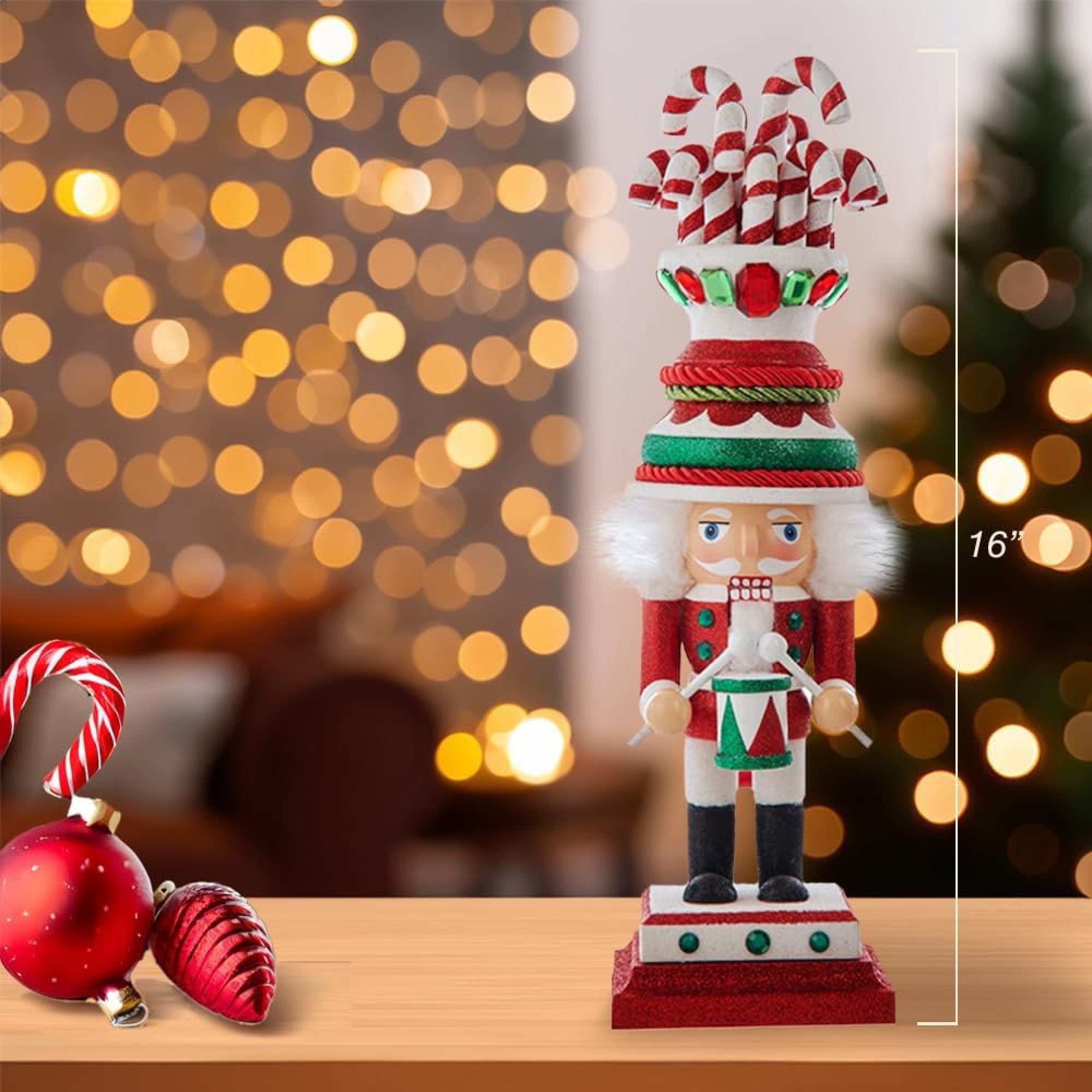 Kurt Adler Hollywood Nutcrackers Collection, Candy Cane Hat Soldier, 16"