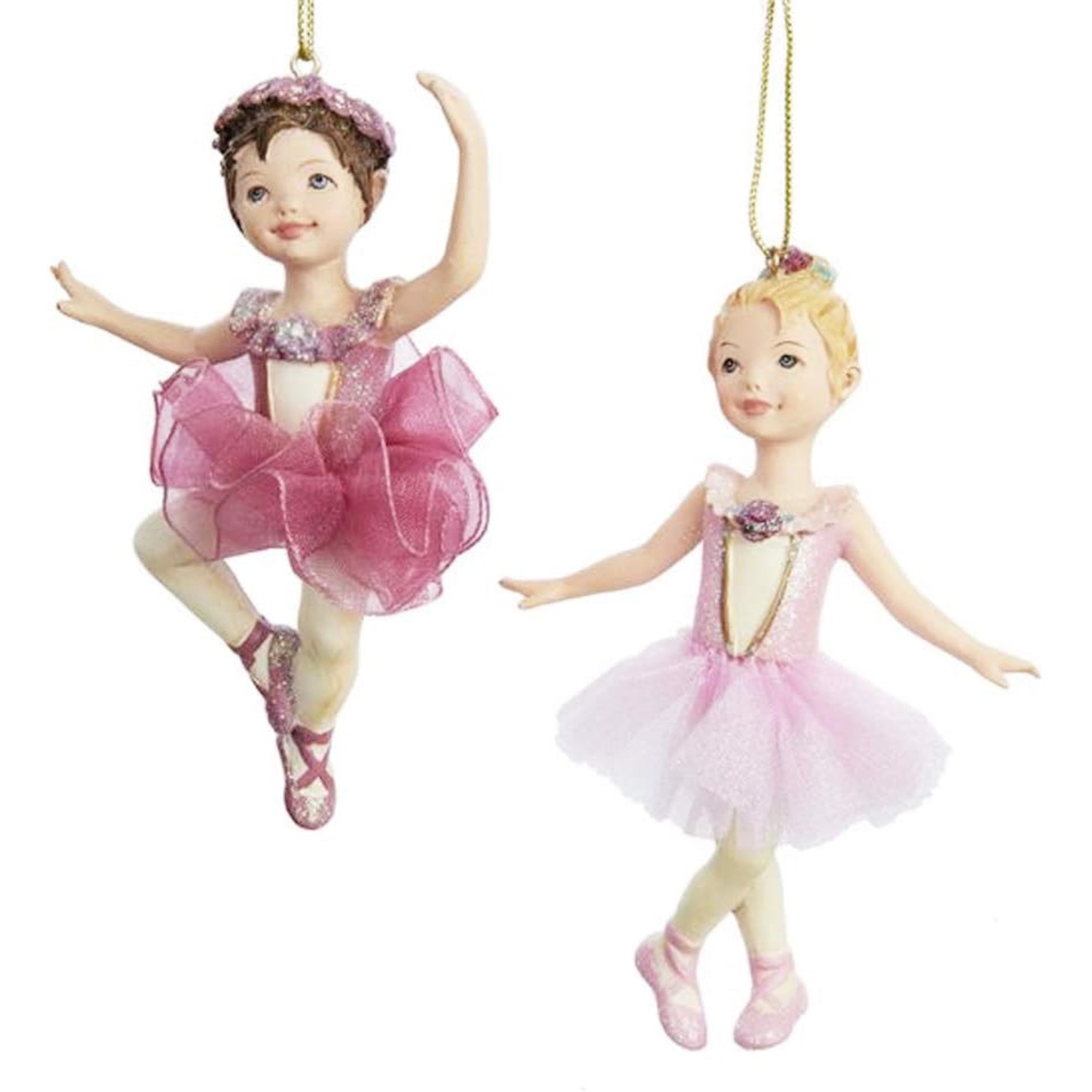 Kurt Adler Plastic Ornaments for Christmas Tree, Ballet Girls, Red & Pink, Assorted (Pack of 2)