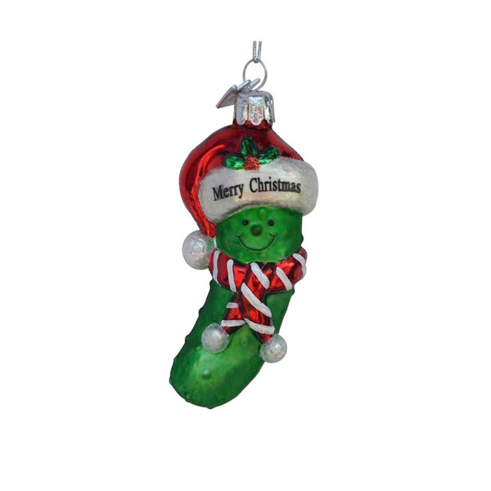 Kurt Adler Noble Gems Glass Ornament for Christmas Tree, Merry Christmas Pickle, 3.5in