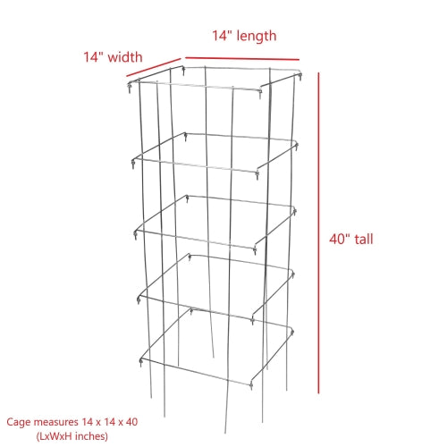 Garden Elements Square 8-Leg Heavy-Duty Collapsible Tomato Cages, 40in H (Pack of 3)