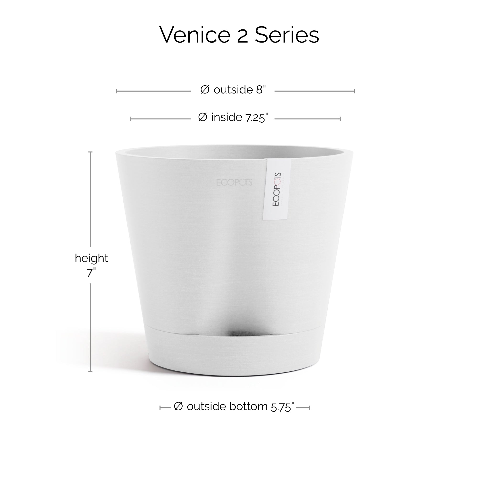 Ecopots Venice 2 Durable Modern Round Indoor/Outdoor Recycled-Based Composite Flower Pot Planter w/ Water Reservoir