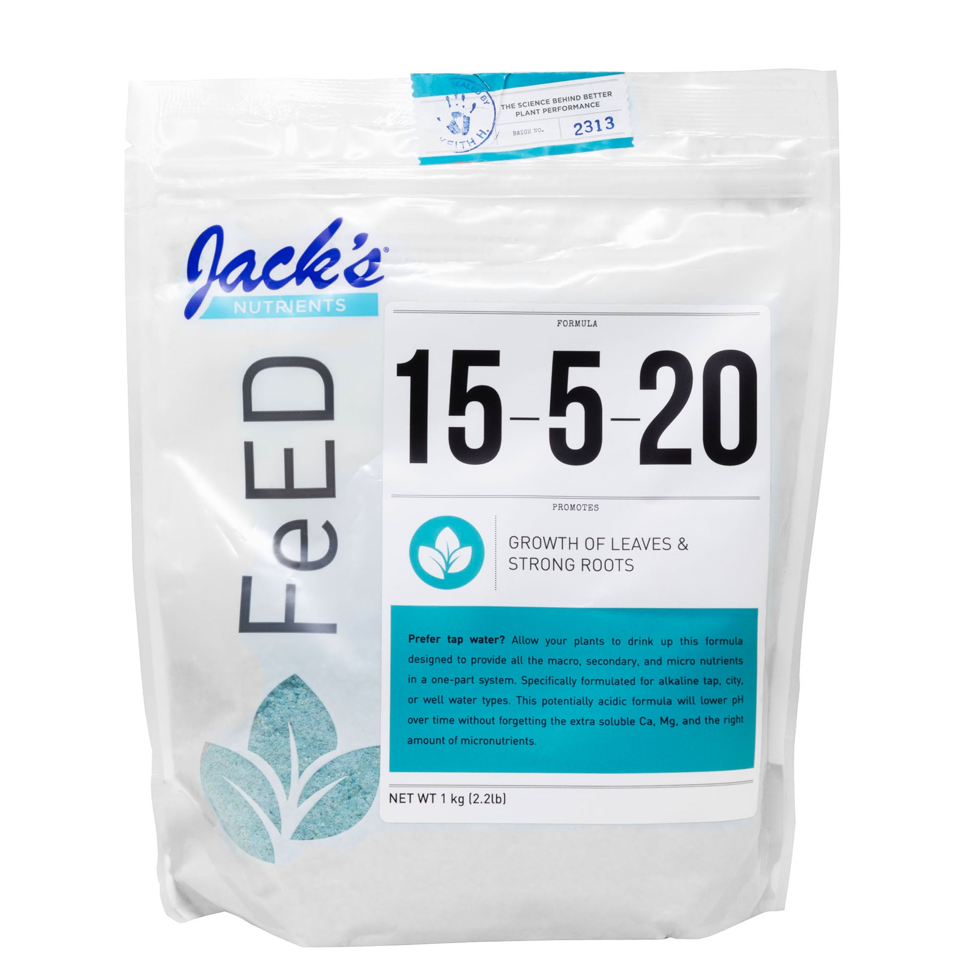 Jack's Nutrients 15-5-20 Tap Water-Soluble Fertilizer for Lowering Water pH for Leaf and Root Growth in Continuous Liquid Feed Programs, 2.2lbs