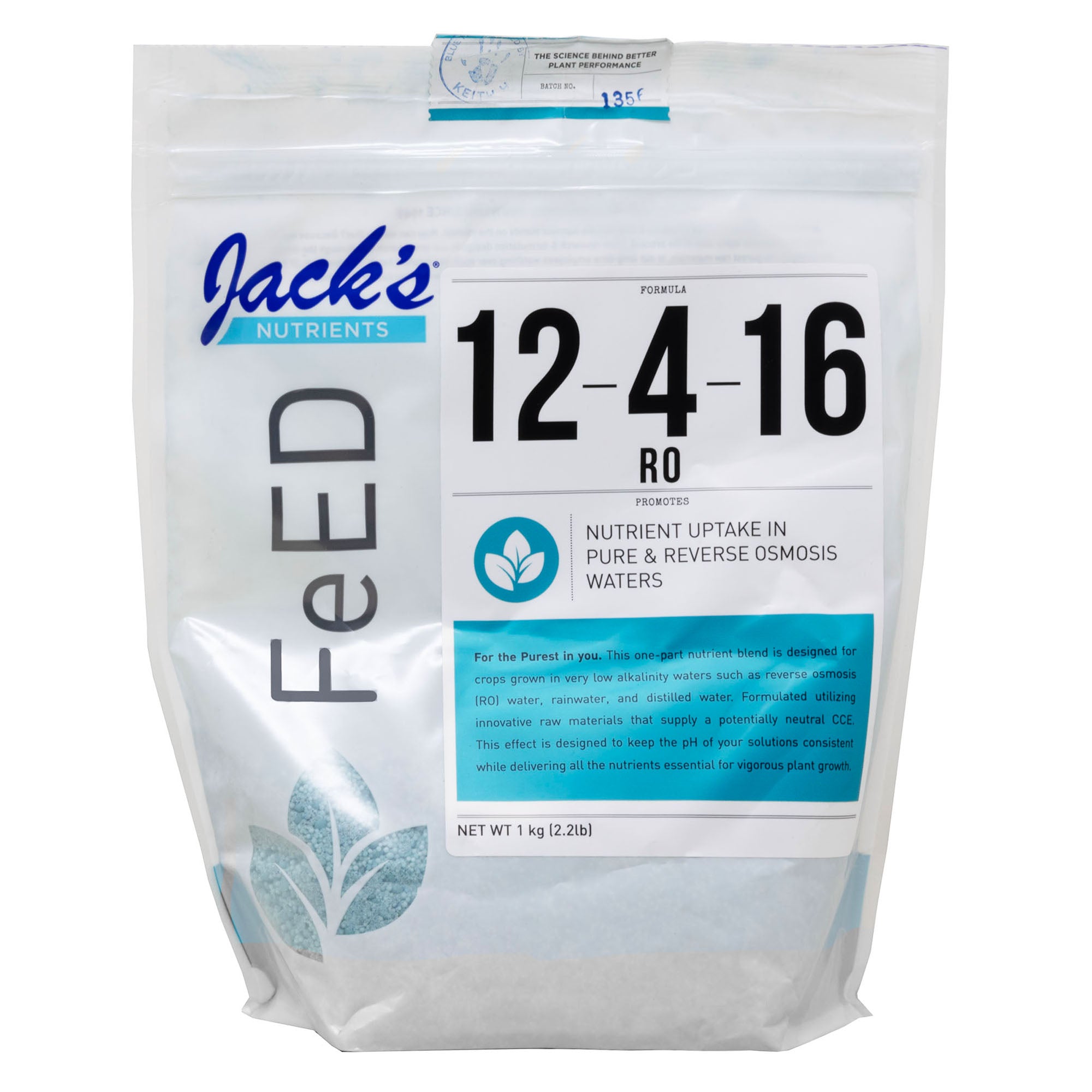 Jack's Nutrients 12-4-16 Reverse Osmosis Water-Soluble Fertilizer for Nutrient Uptake in Pure and Reverse Osmosis Waters in Continuous Liquid Feed Programs, 2.2lbs