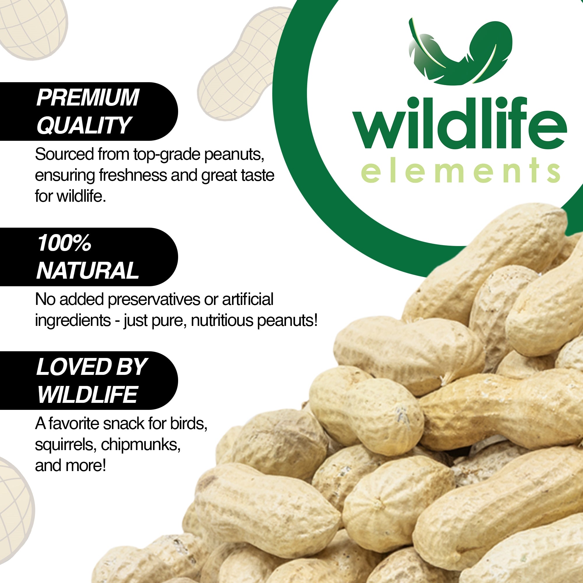 Wildlife Elements Peanut Party Unprocessed, Raw In-Shell Peanuts Wildlife Animal Food - Rich in Protein, Healthy Fats, and Essential Nutrients for Birds, Squirrels, and Waterfowl, 25lb