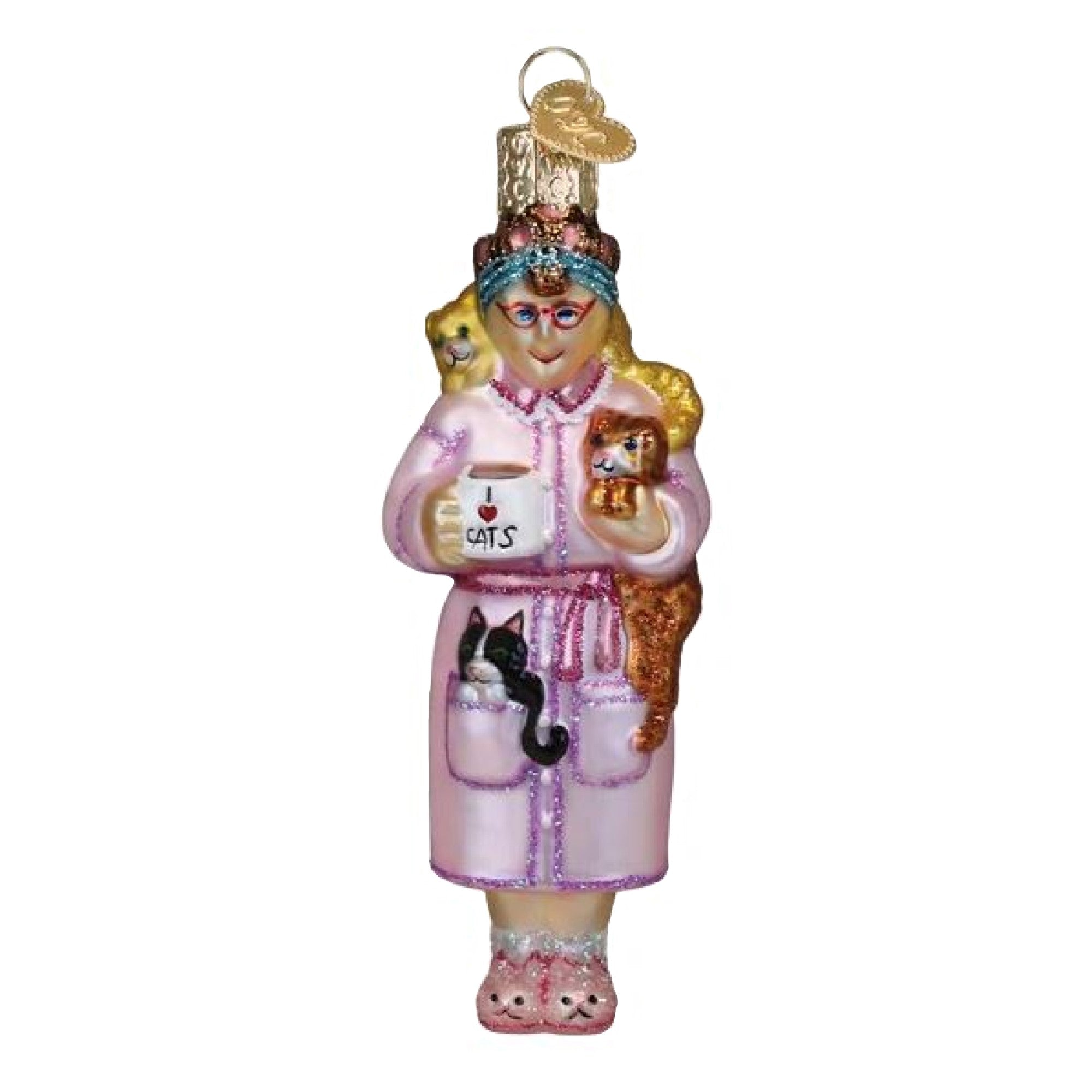 Old World Christmas Blown Glass Ornament for Christmas Tree, Cat Lady