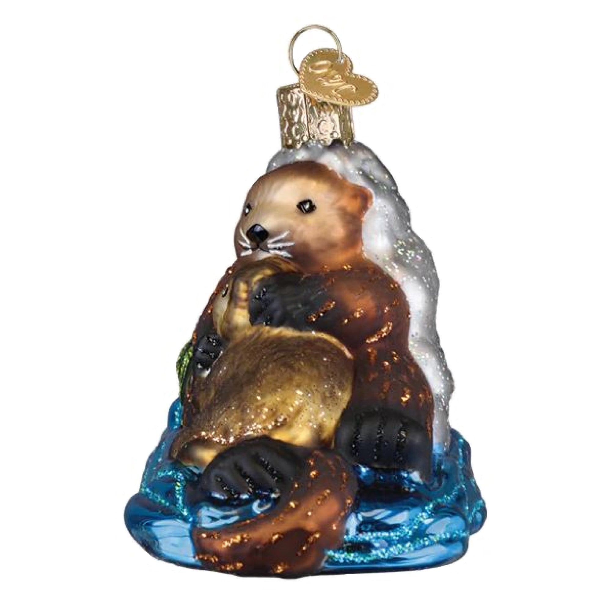 Old World Christmas Blown Glass Ornament for Christmas Tree, Otter with Pup