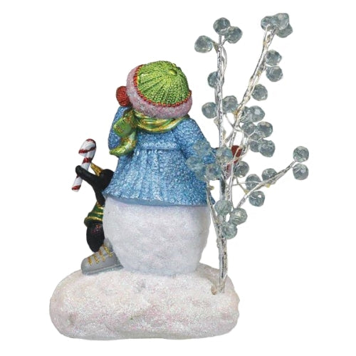 Old World Christmas Lighted Resin Holiday Tabletop Figurine with Timer, Snowgal & Penguin, 8.75"