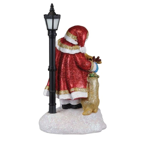 Old World Christmas Lighted Resin Holiday Tabletop Figurine with Timer, Endeering Santa, 8"