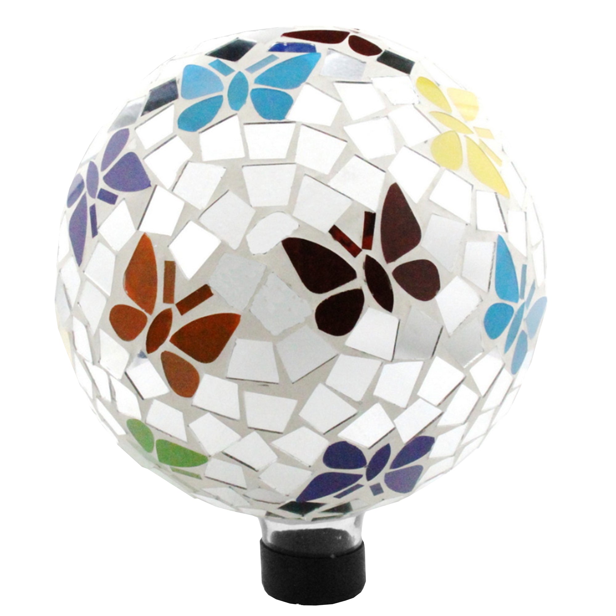 Very Cool Stuff Mosaic Glass Gazing Globe with Hanging Chain, Butterfly Tile, 10in