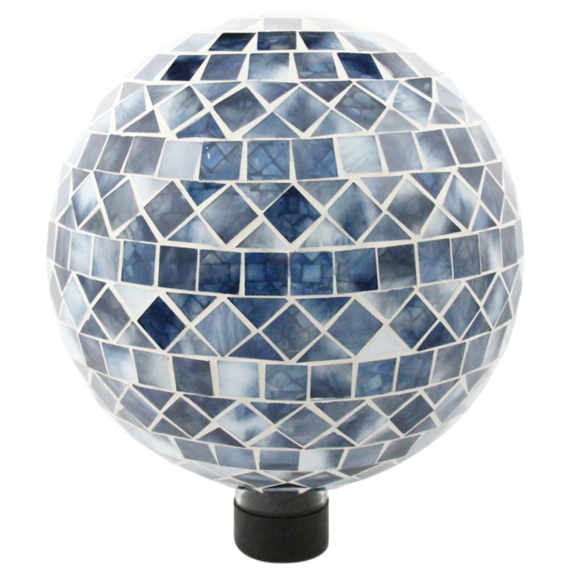 Very Cool Stuff Mosaic Glass Gazing Globe with Hanging Chain, Blue Triangle & Square Tile, 10in