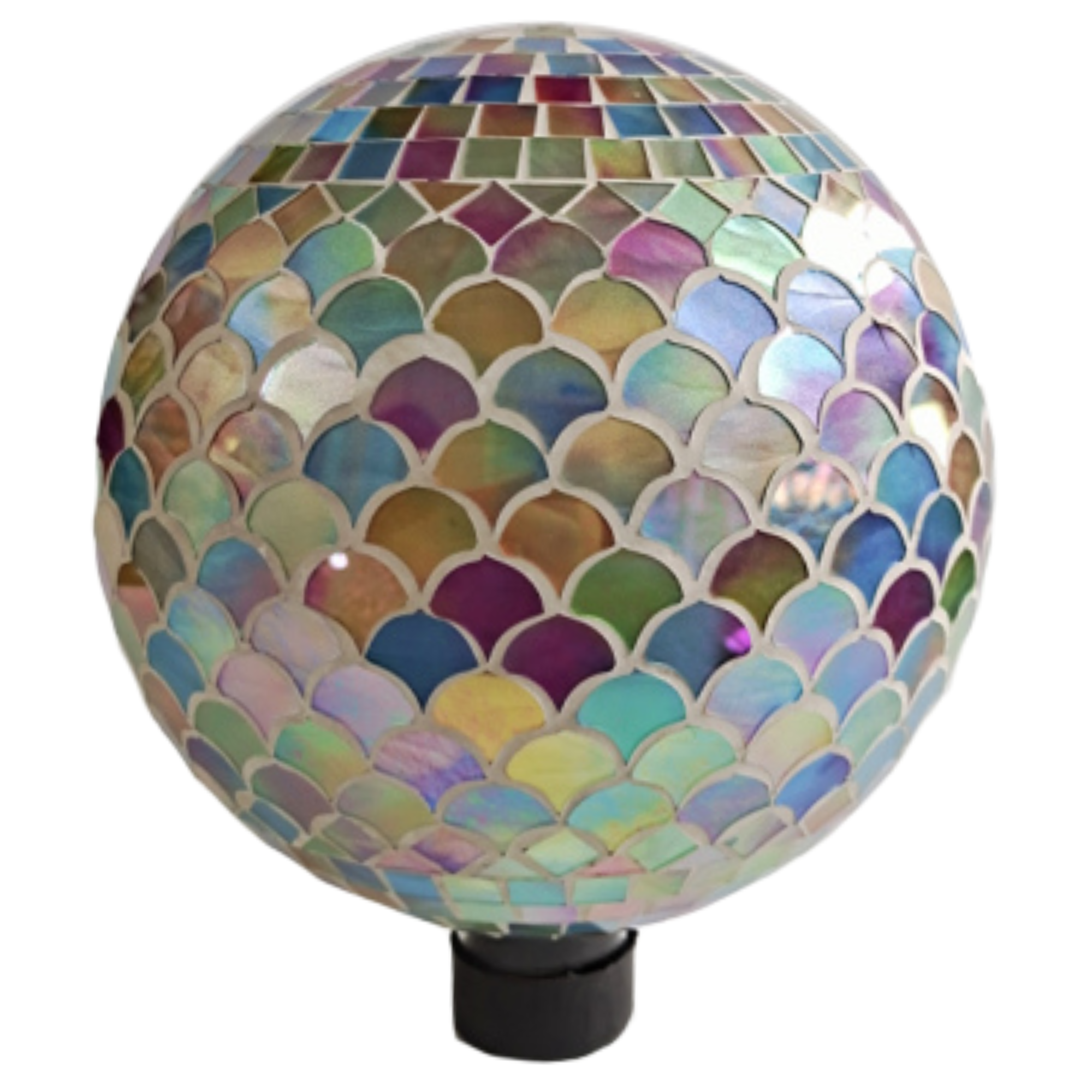 Very Cool Stuff Mosaic Glass Gazing Globe with Hanging Chain, Opal Mermaid Tile, 10in
