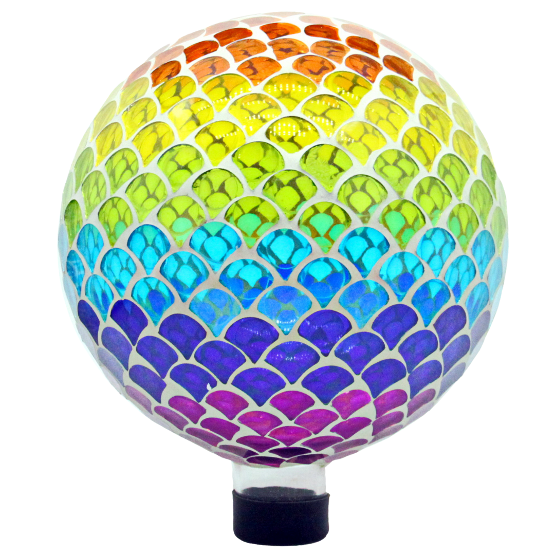 Very Cool Stuff Mosaic Glass Gazing Globe with Hanging Chain, Rainbow Scales Tile, 10in