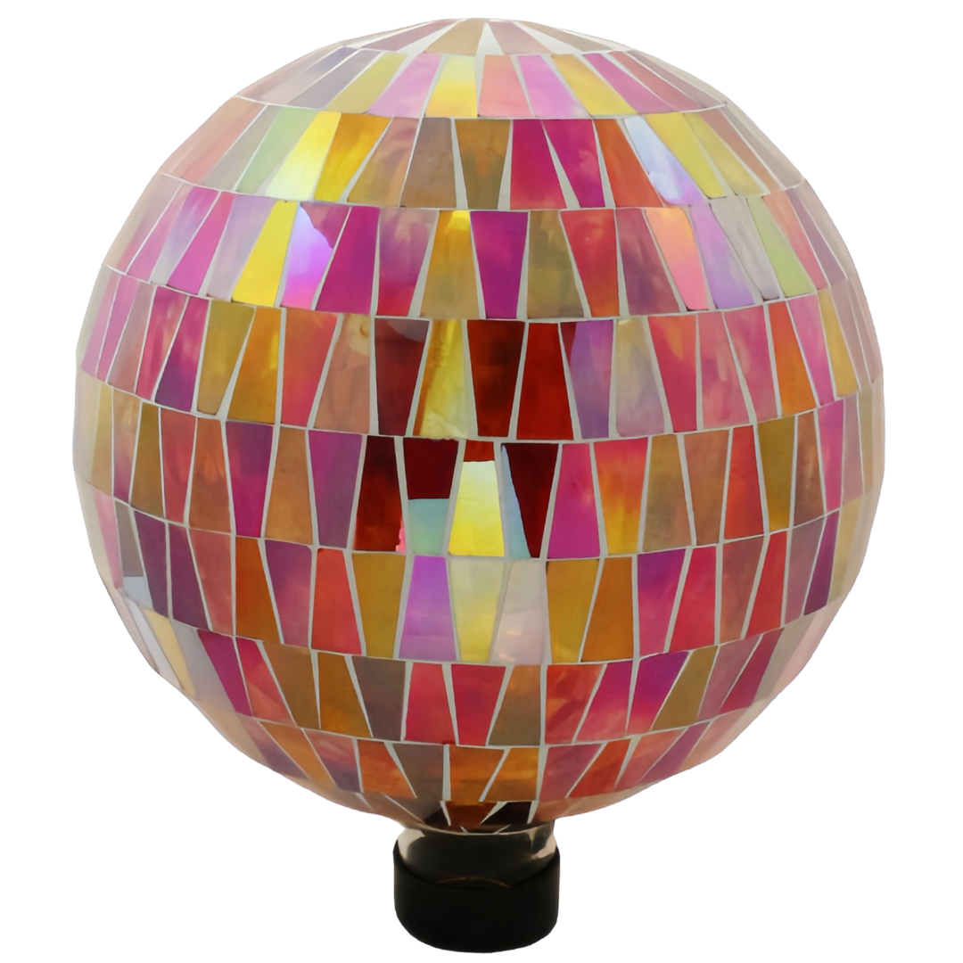 Very Cool Stuff Mosaic Glass Gazing Globe with Hanging Chain, Red Tile, 10in