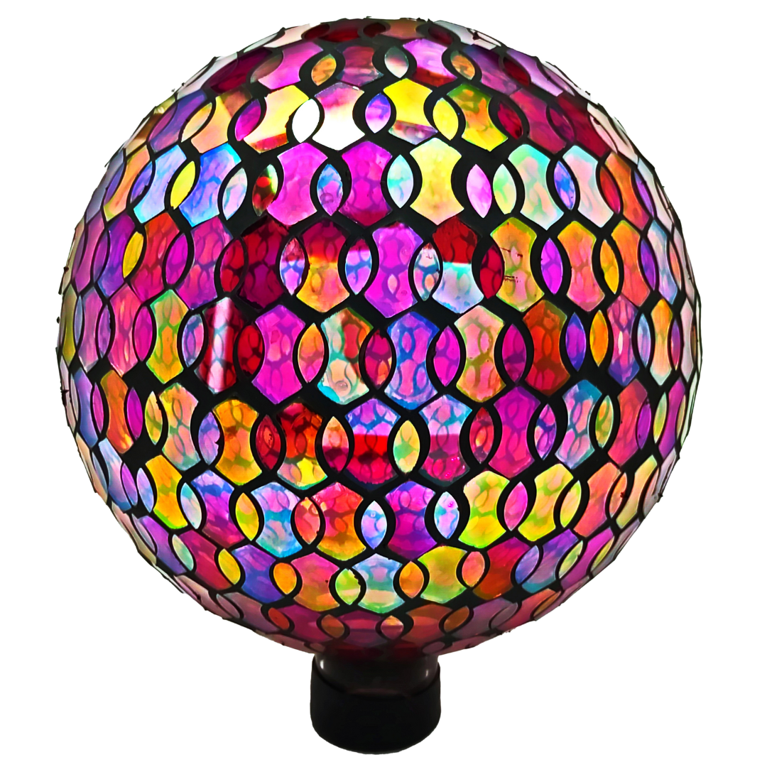 Very Cool Stuff Mosaic Glass Gazing Globe with Hanging Chain, Red Geometric Tile, 10in