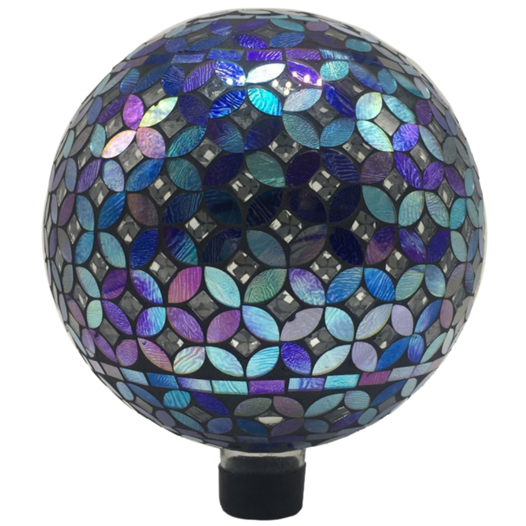 Very Cool Stuff Mosaic Glass Gazing Globe with Hanging Chain, Blue & Purple Geometric Tile, 10in