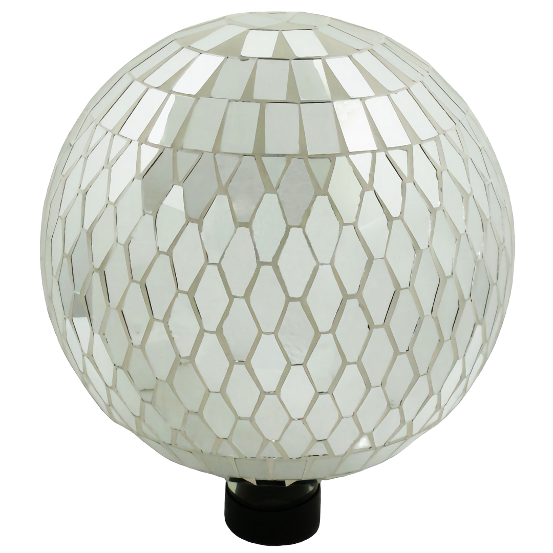 Very Cool Stuff Mosaic Glass Gazing Globe with Hanging Chain, Silver Mirror Tile, 10in