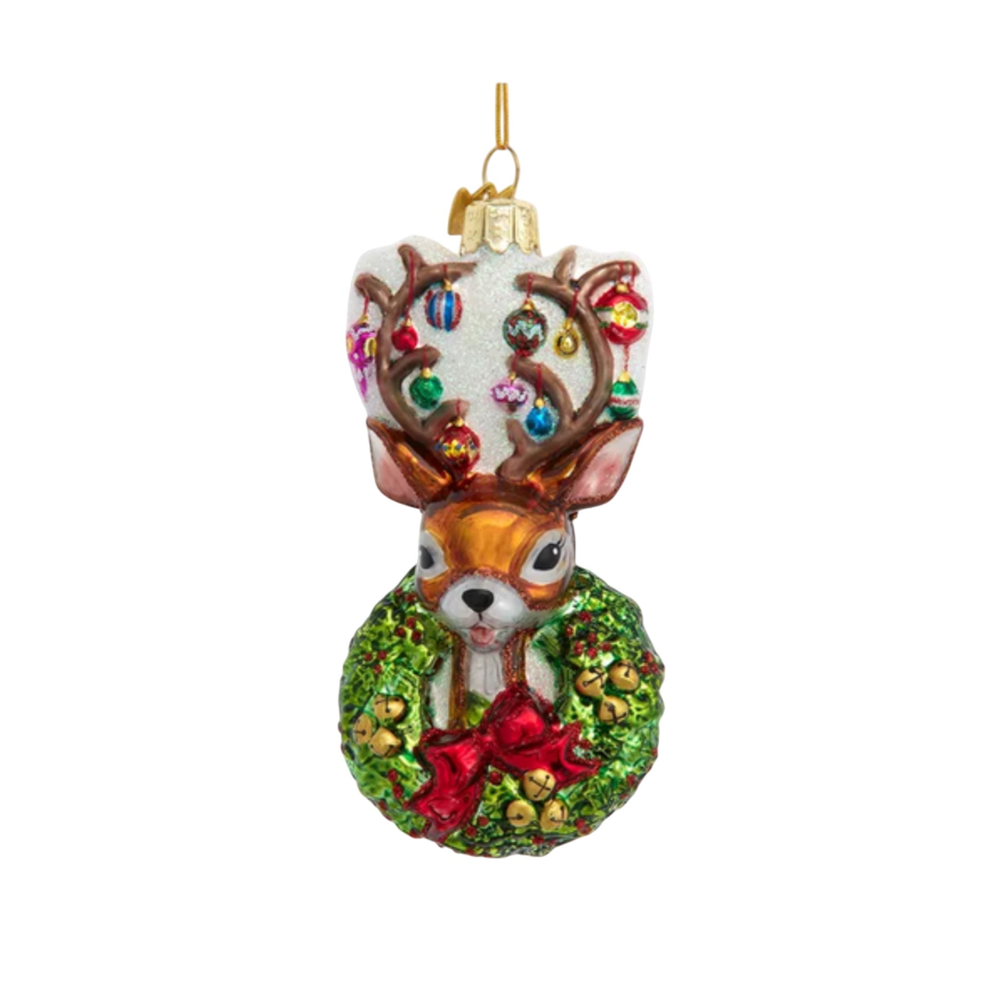Kurt Adler Nobel Gems Glass Christmas Ornament, Traditional Deer with Wreath