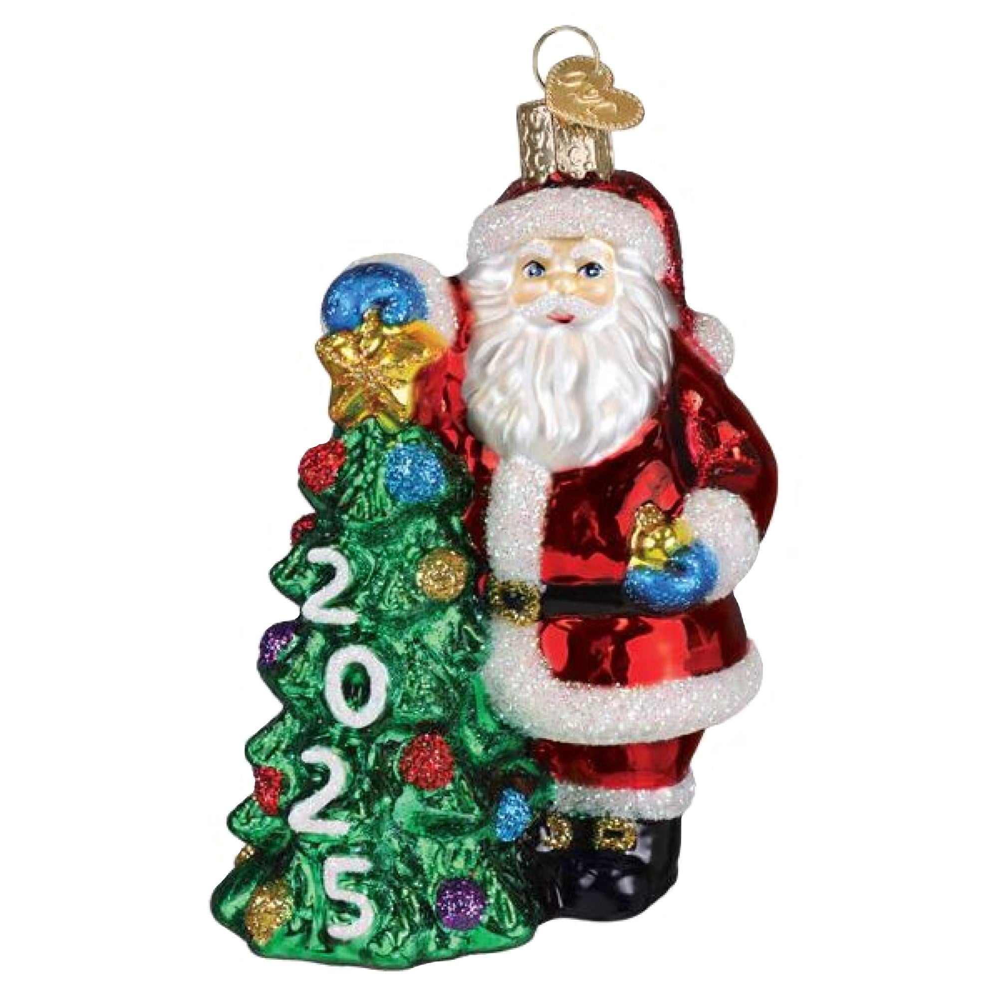 Old World Christmas Blown Glass Ornament for Christmas Tree, 2025 Santa with Tree