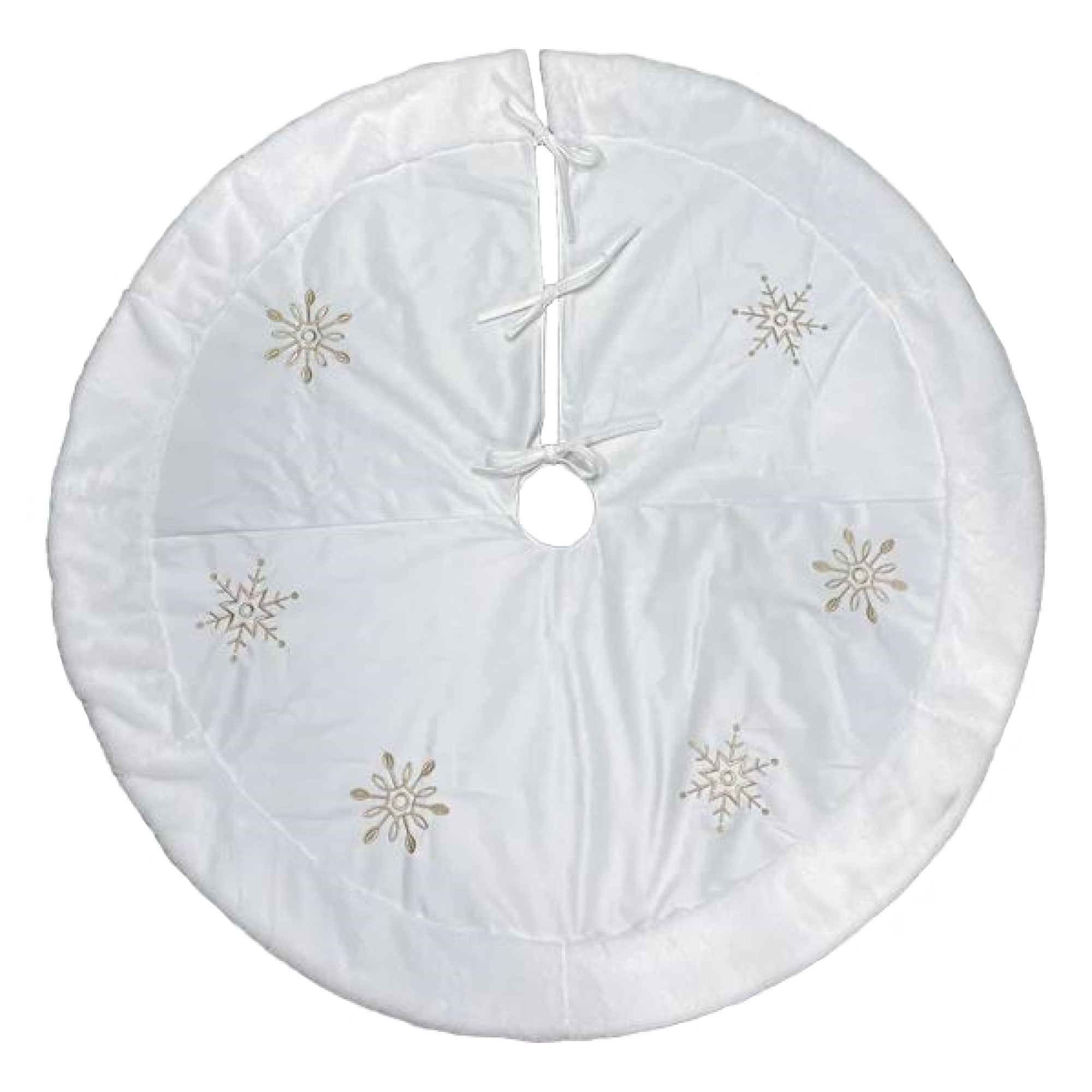 Old World Christmas Ivory Embroidered Christmas Tree Skirt, Snowflakes with Faux Fur Trim, 48in