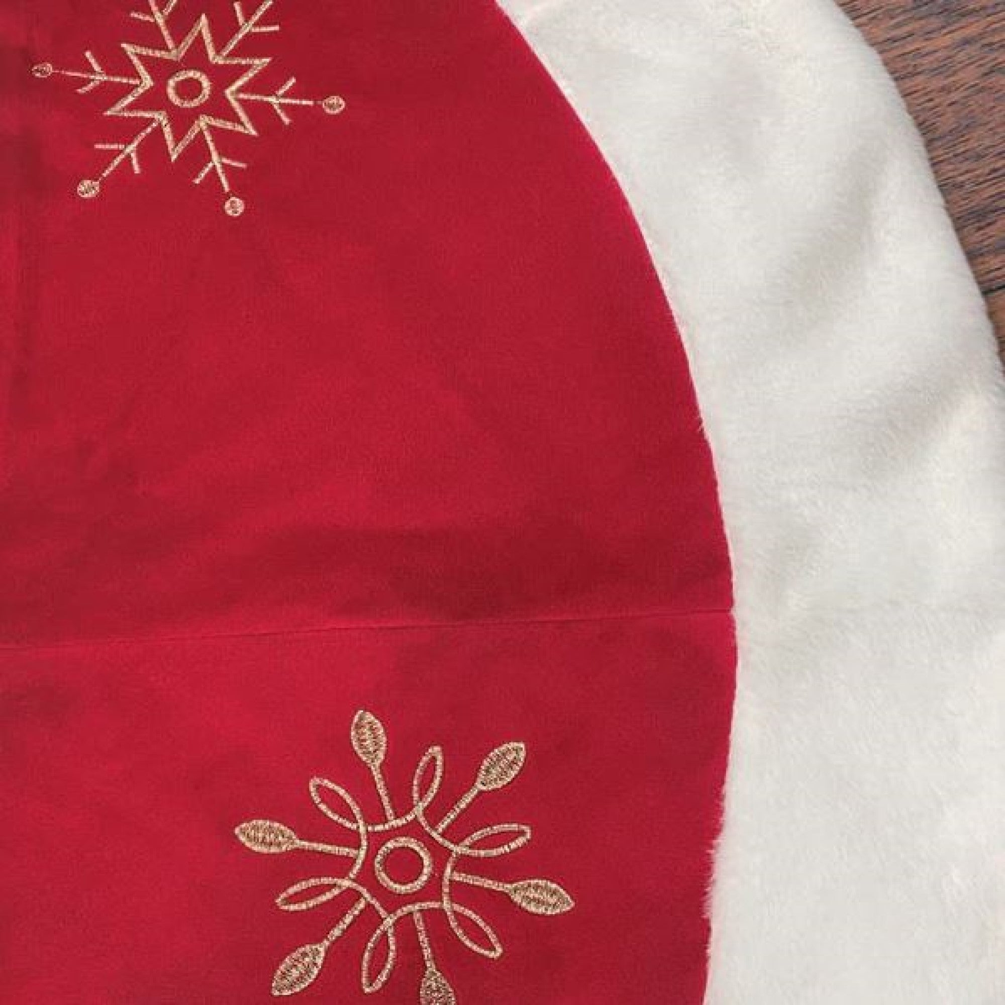 Old World Christmas Red Embroidered Christmas Tree Skirt, Snowflakes with Faux Fur Trim, 48in