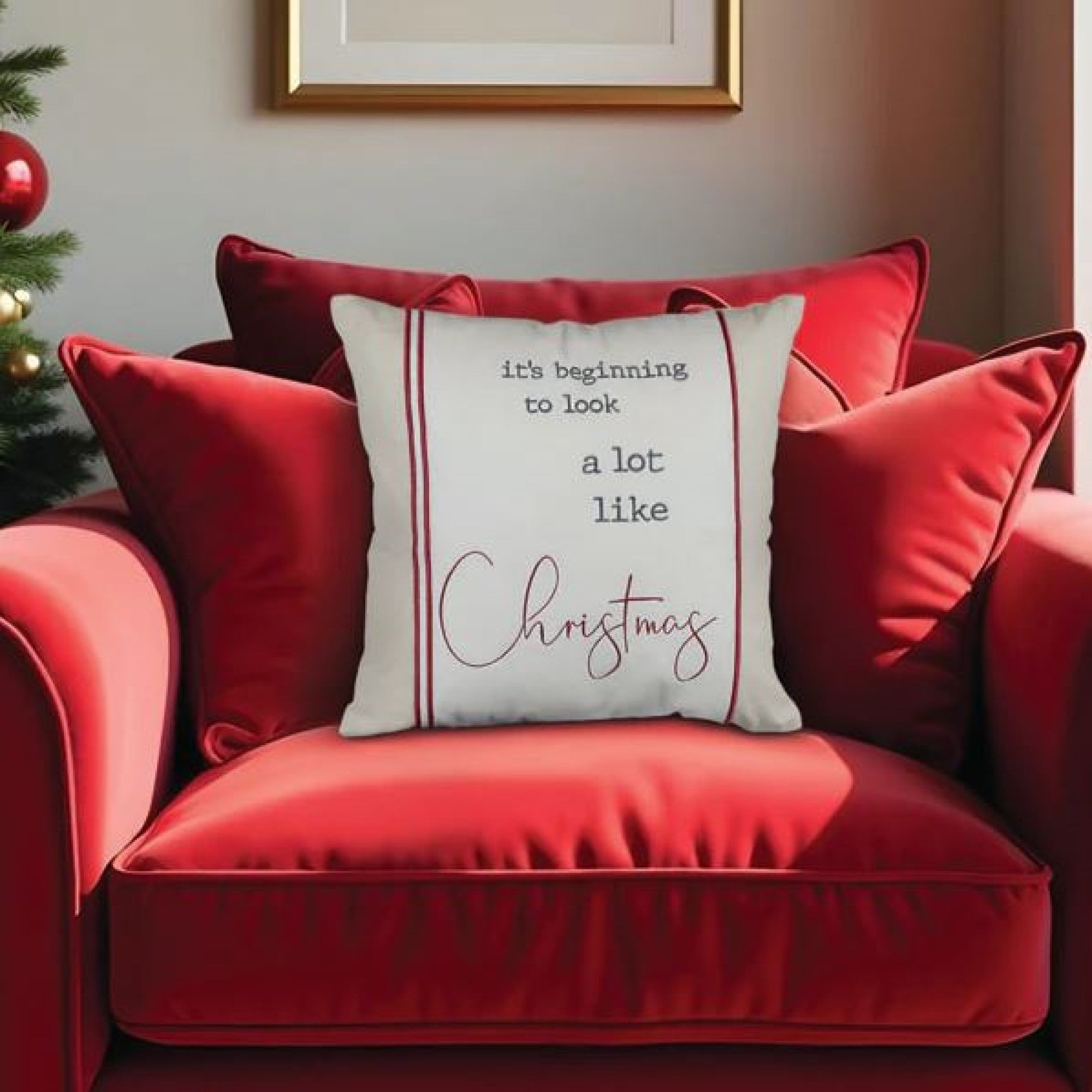 Old World Christmas Square Decorative Holiday Pillow, Look a Lot Like Christmas, 18in