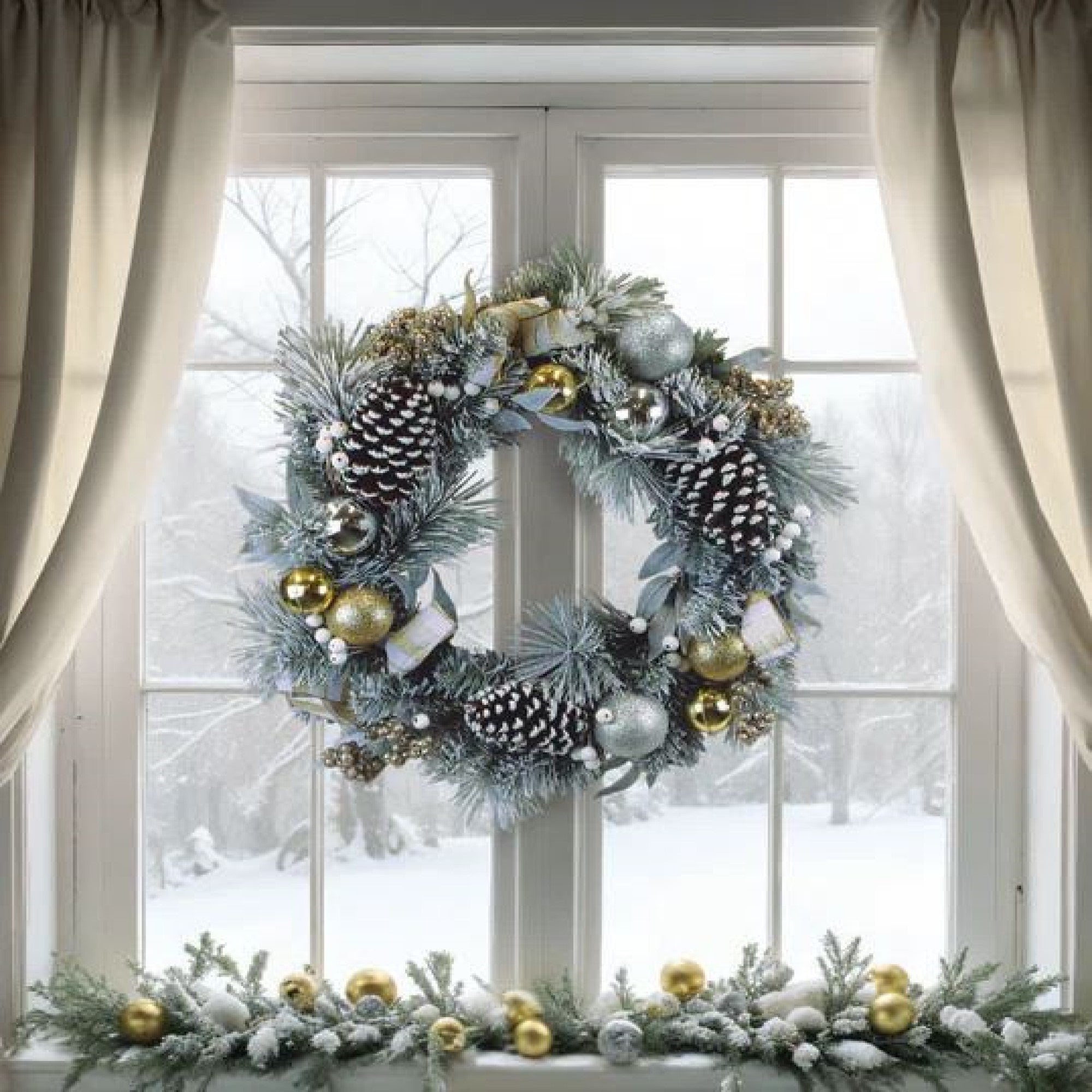 Old World Christmas Decorative Faux Wreath, Silver & Gold Frosted Fir, 24in