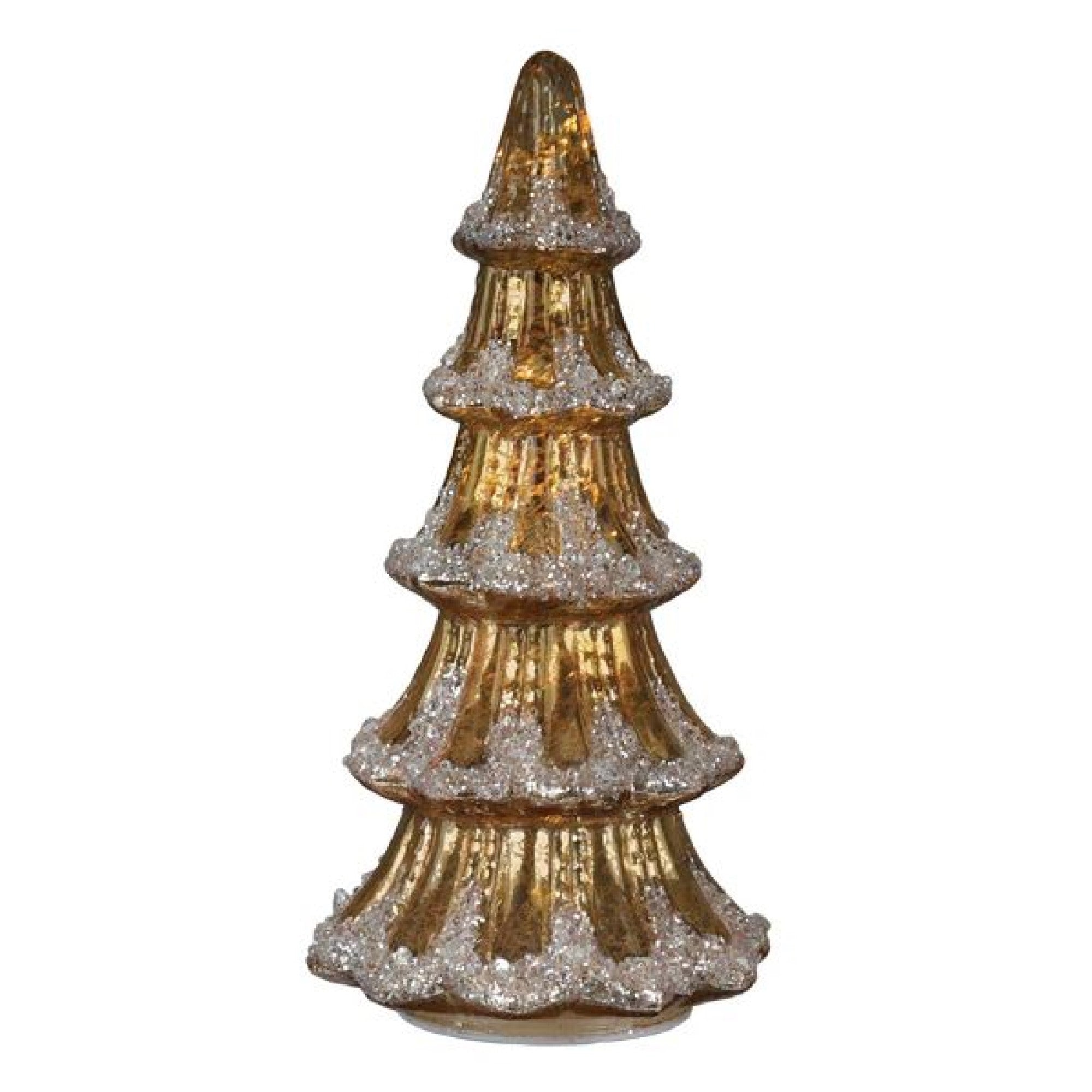 Old World Christmas Glass Battery-Operated Frosted Christmas Tree, Gold, 12in