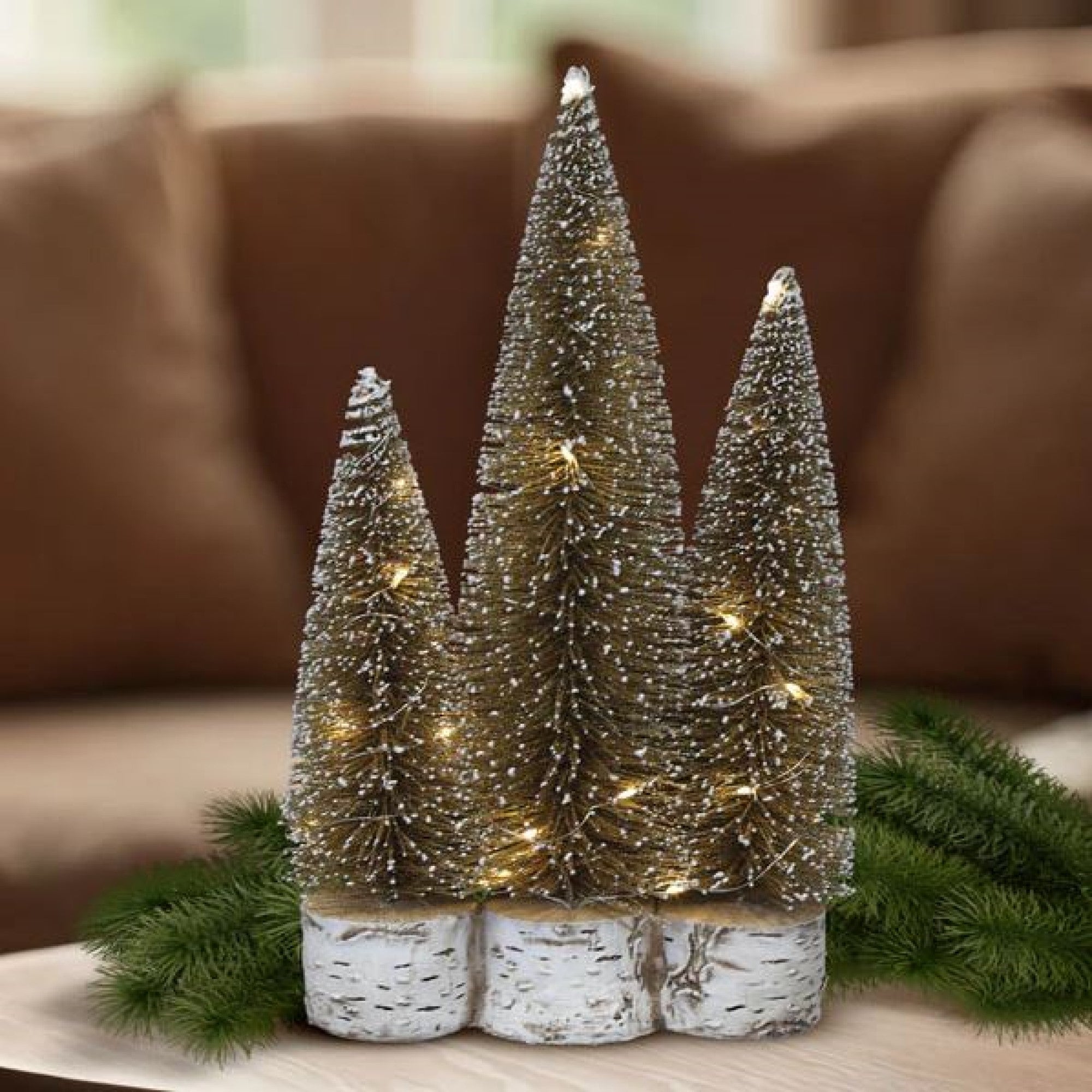 Old World Christmas Plastic Lit Decorative Gold Trees Trio, 14.5in