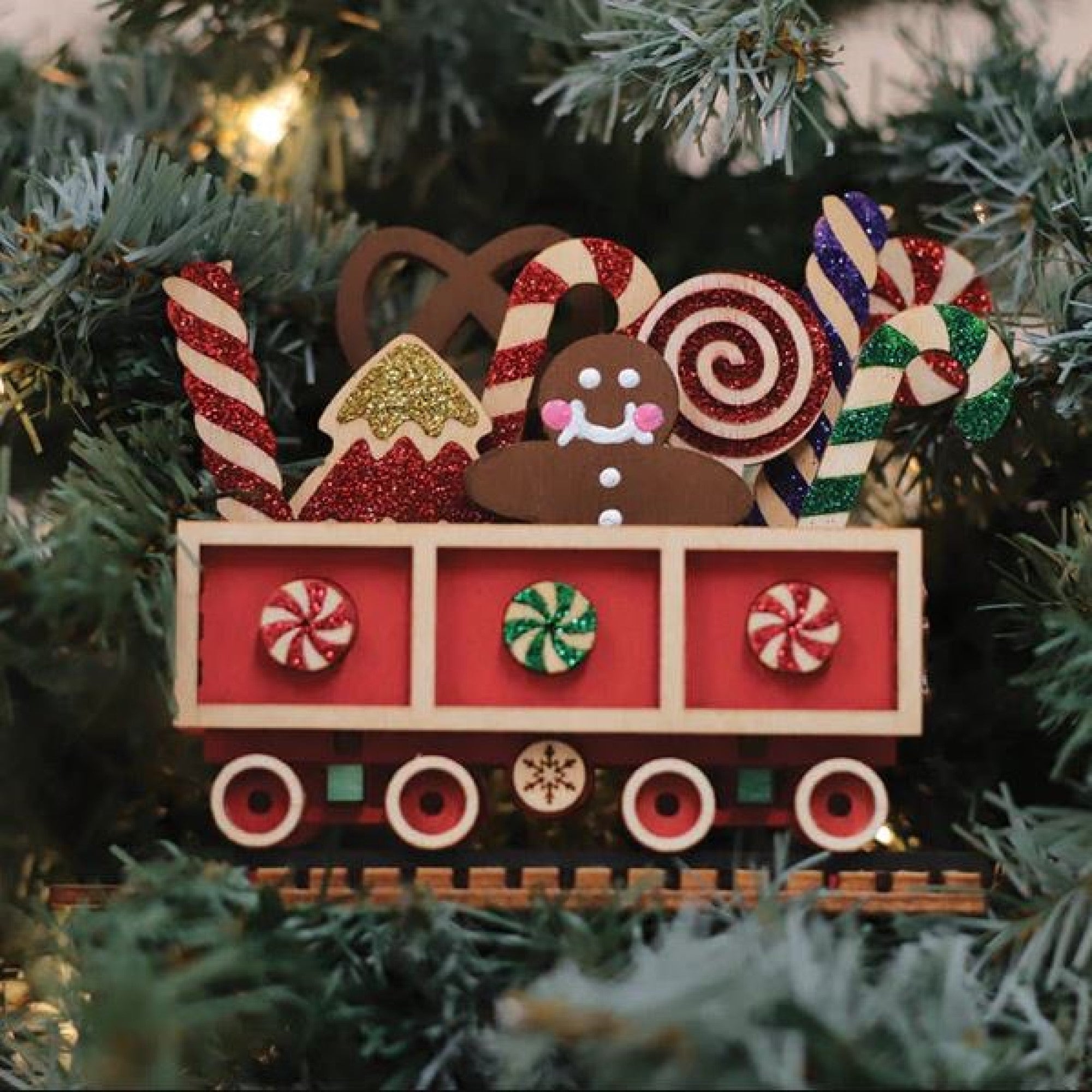 Old World Christmas Wood Ornament for Christmas Tree, Candy Cane Train Car