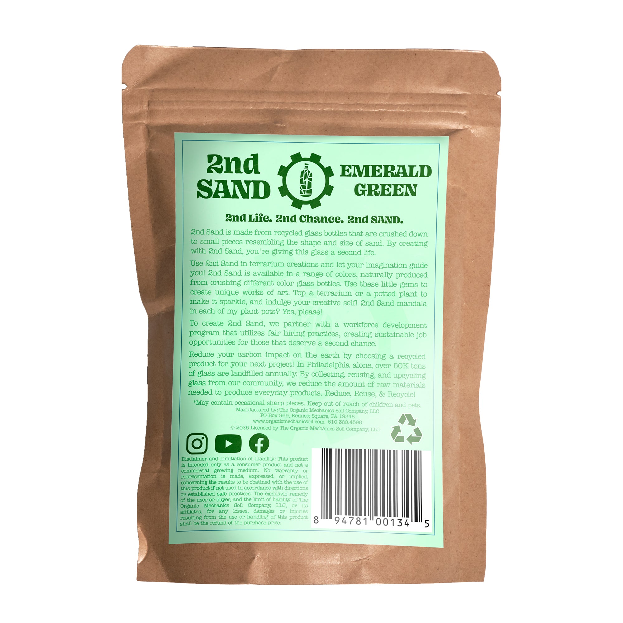 Organic Mechanics 2nd Sand Recycled Glass Terrarium, Planter & DIY Art Filler, Emerald Green, 1lb