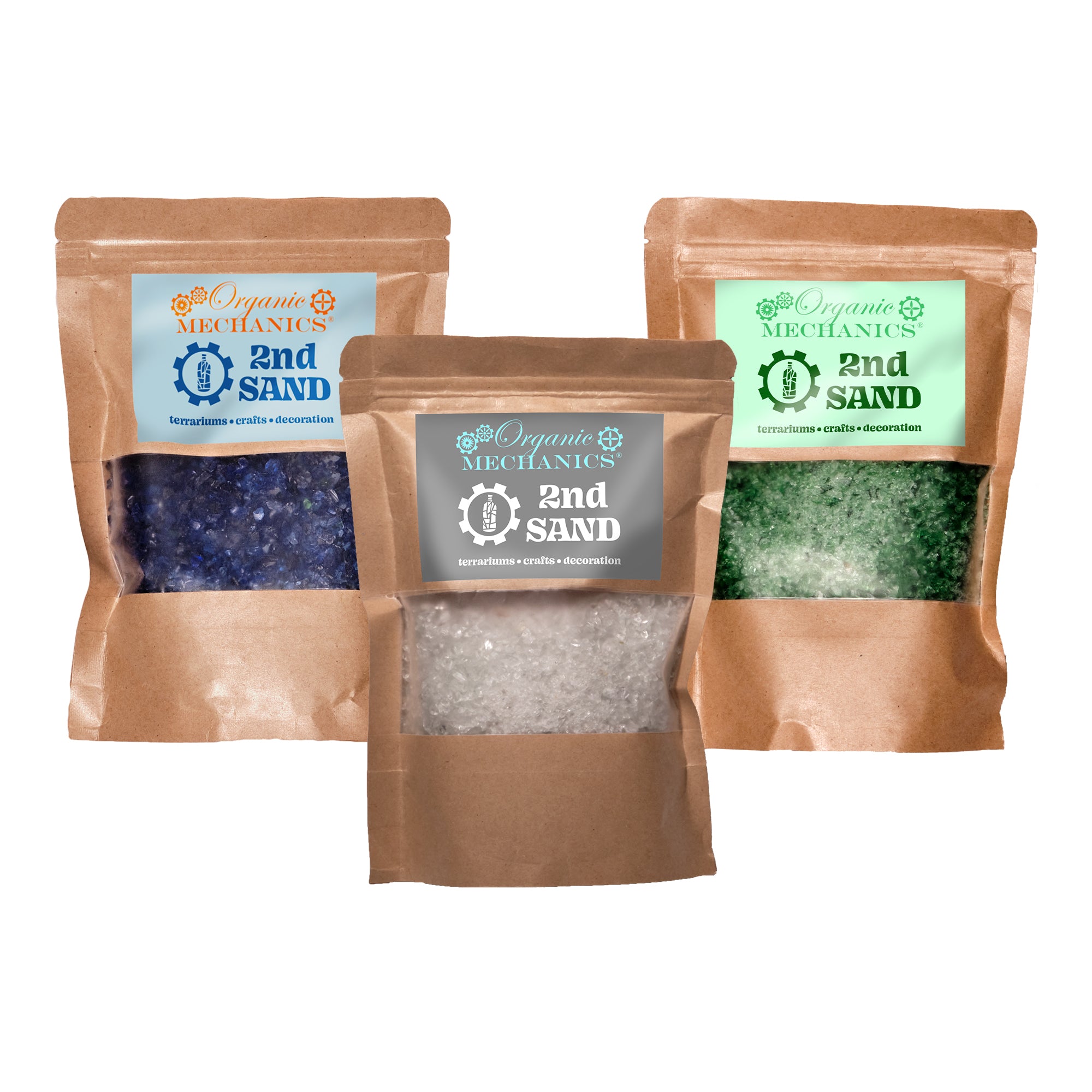 Organic Mechanics 2nd Sand Recycled Glass Terrarium, Planter & DIY Art Filler, Variety (Pack of 3)