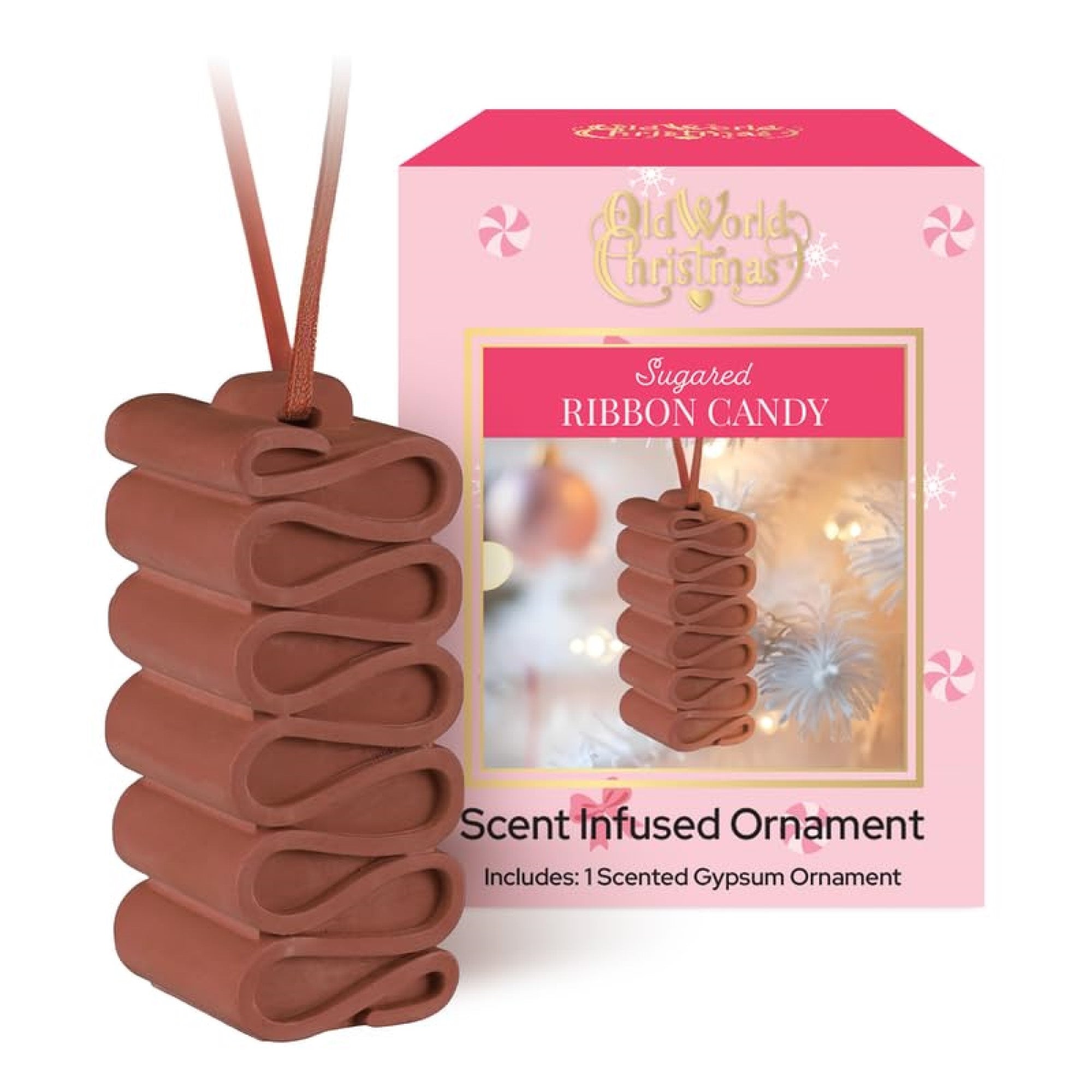 Old World Christmas Gypsum Scented Ornament for Christmas Tree, Sugared Ribbon Candy