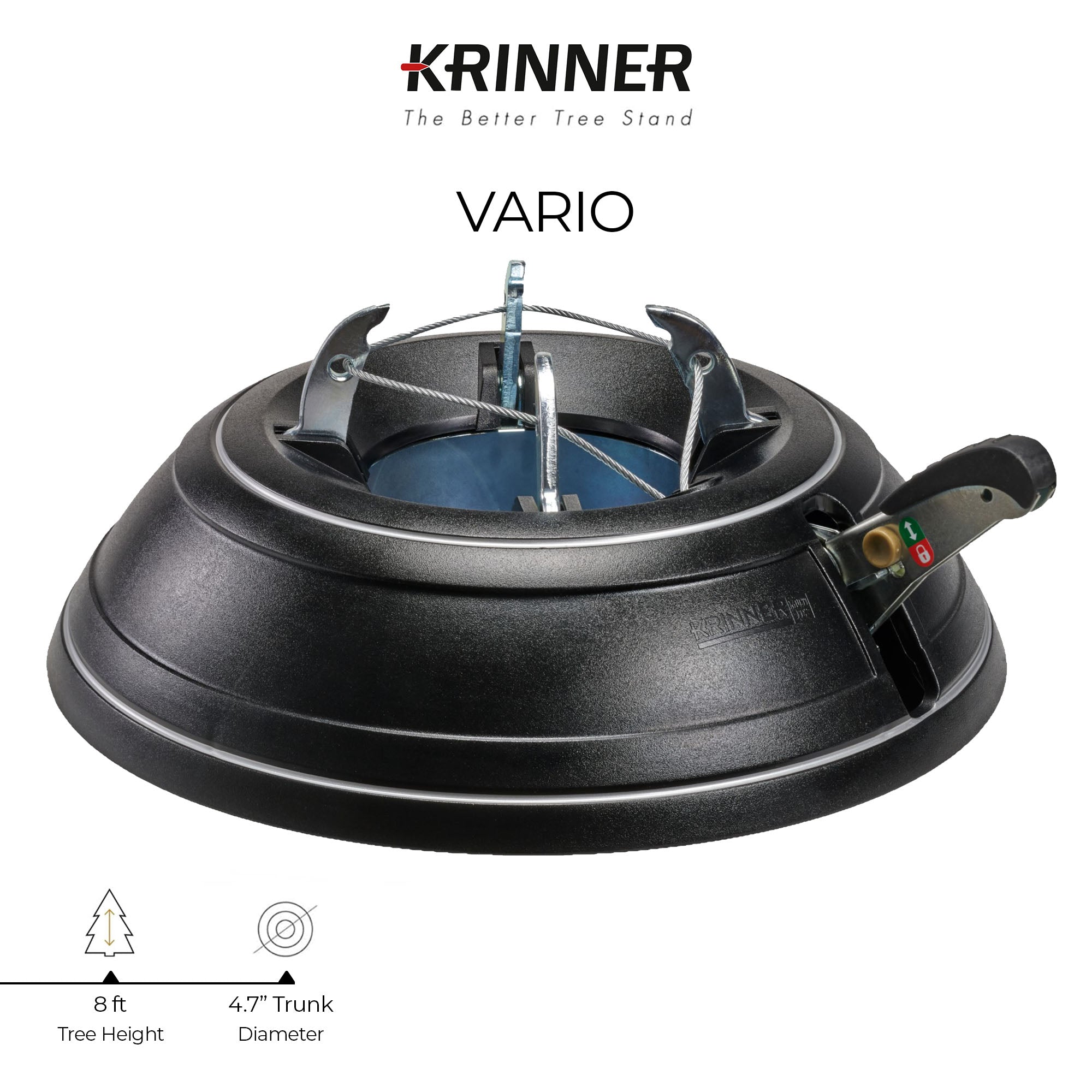 KRINNER Tree Genie Black Indoor & Outdoor Christmas Tree Stand, Vario - Foot Pedal Setup for 8 Foot Trees