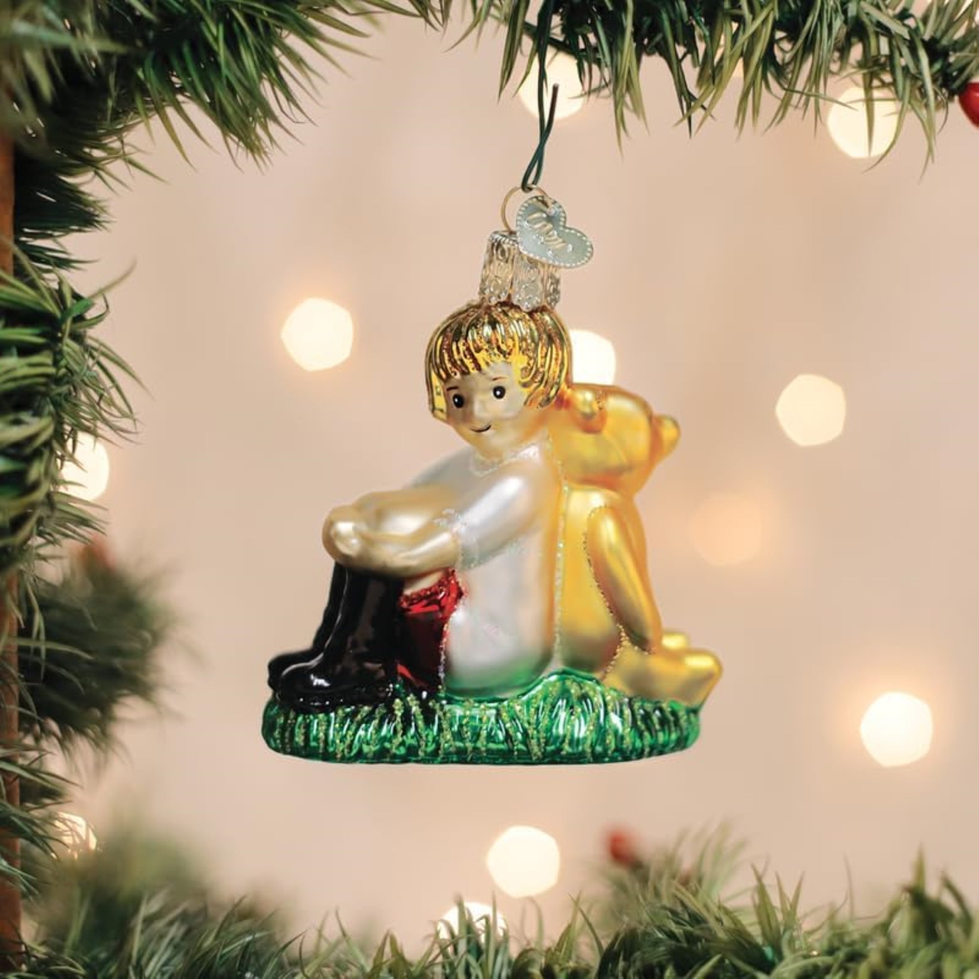 Old World Christmas Blown Glass Ornament for Christmas Tree, Winnie & Christopher Robin