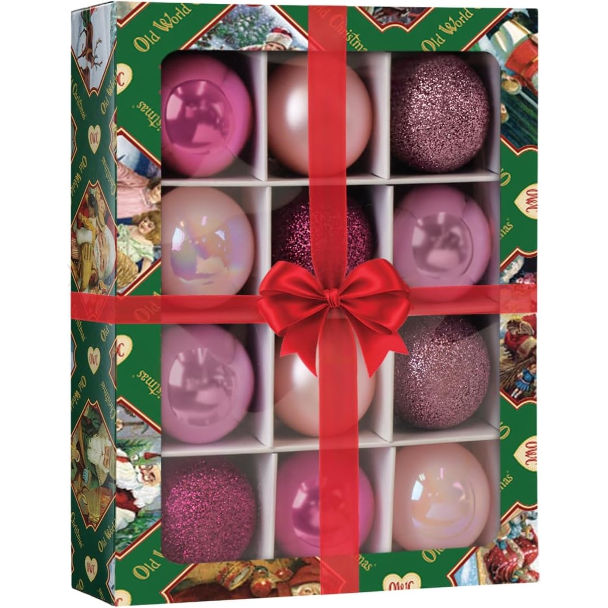 Old World Christmas Blown Glass Ornaments for Christmas Tree, Posh Pink Balls, 1.5" (12 Count)