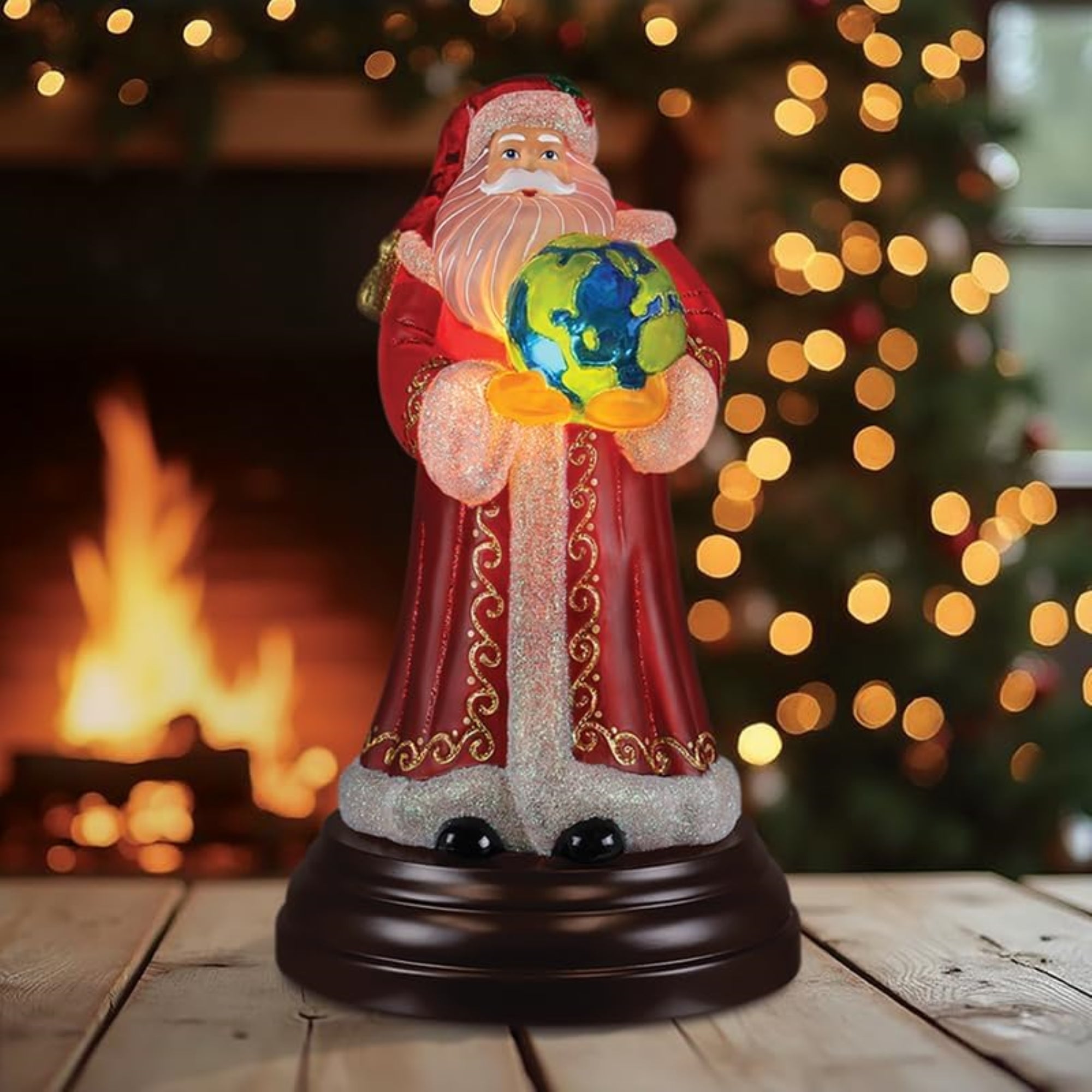 Old World Christmas Blown Glass Tabletop Lamp, World Peace Santa Light, 10.75"