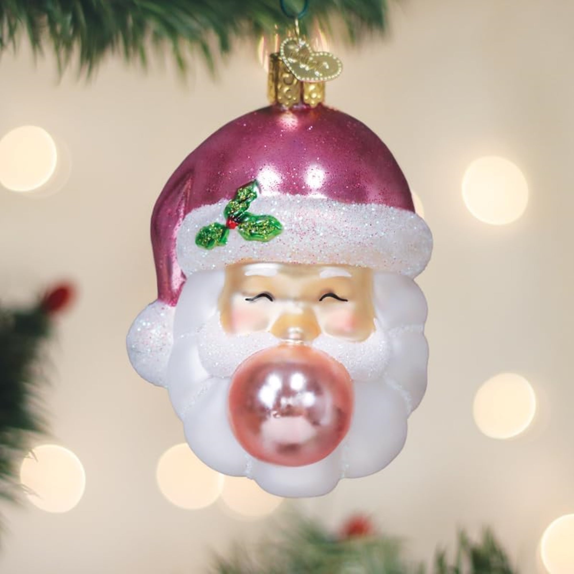 Old World Christmas Blown Glass Ornament for Christmas Tree, Bubblegum Papa Noel