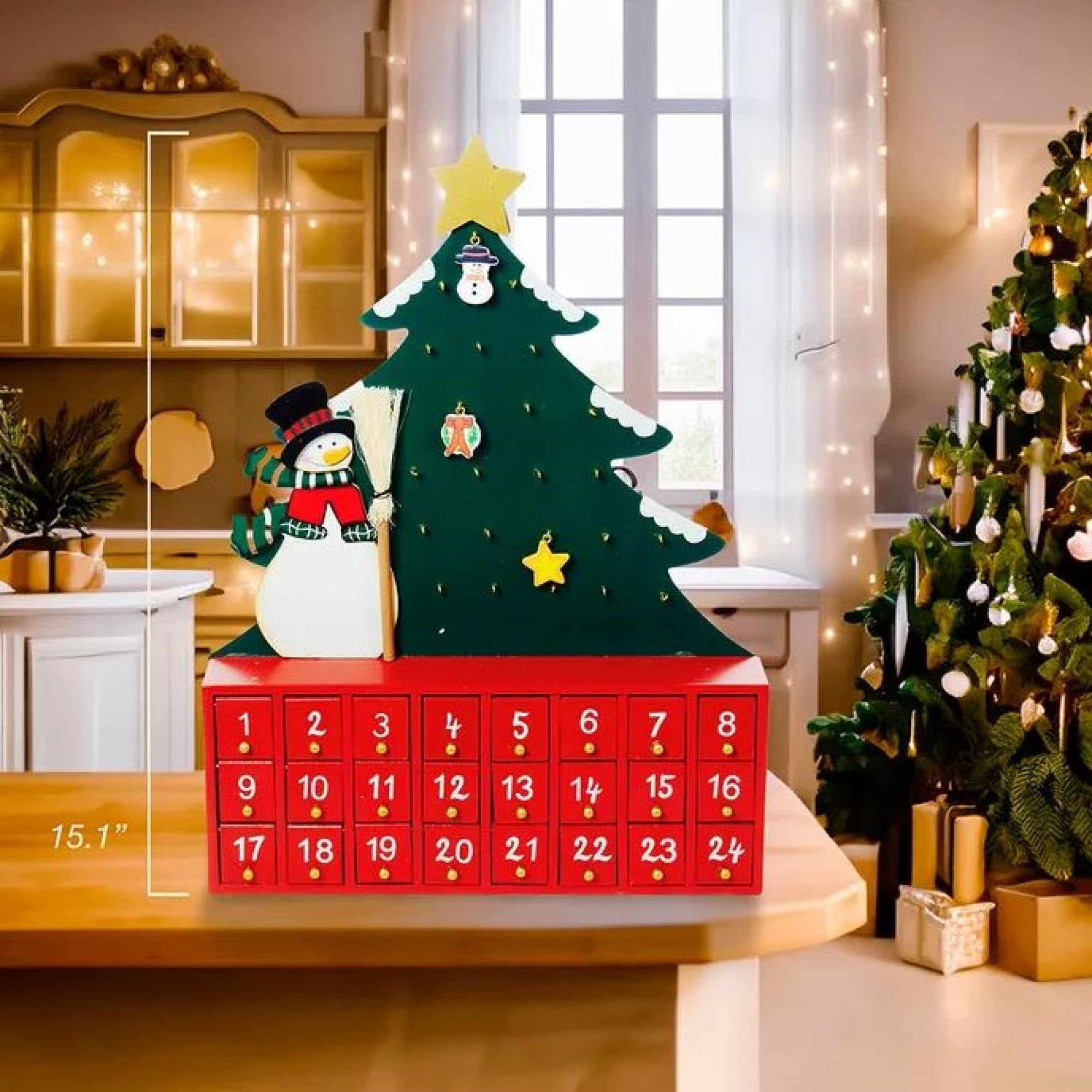 Kurt Adler Wooden Snowman with Christmas Tree Advent Calendar