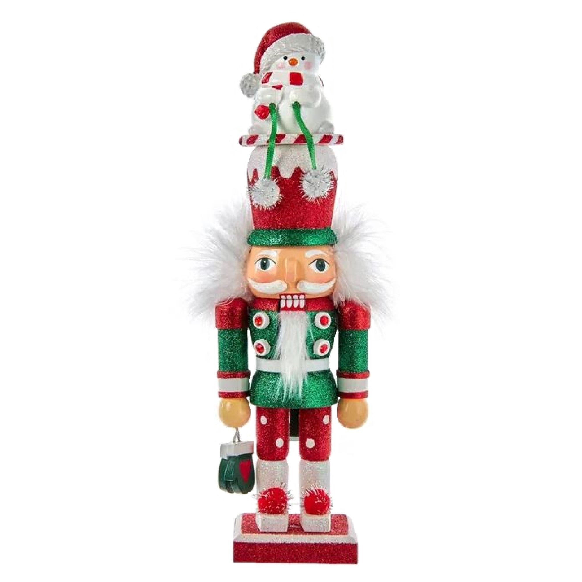 Kurt Adler Hollywood Nutcracker, Red & Green Snowman Hat, 12in